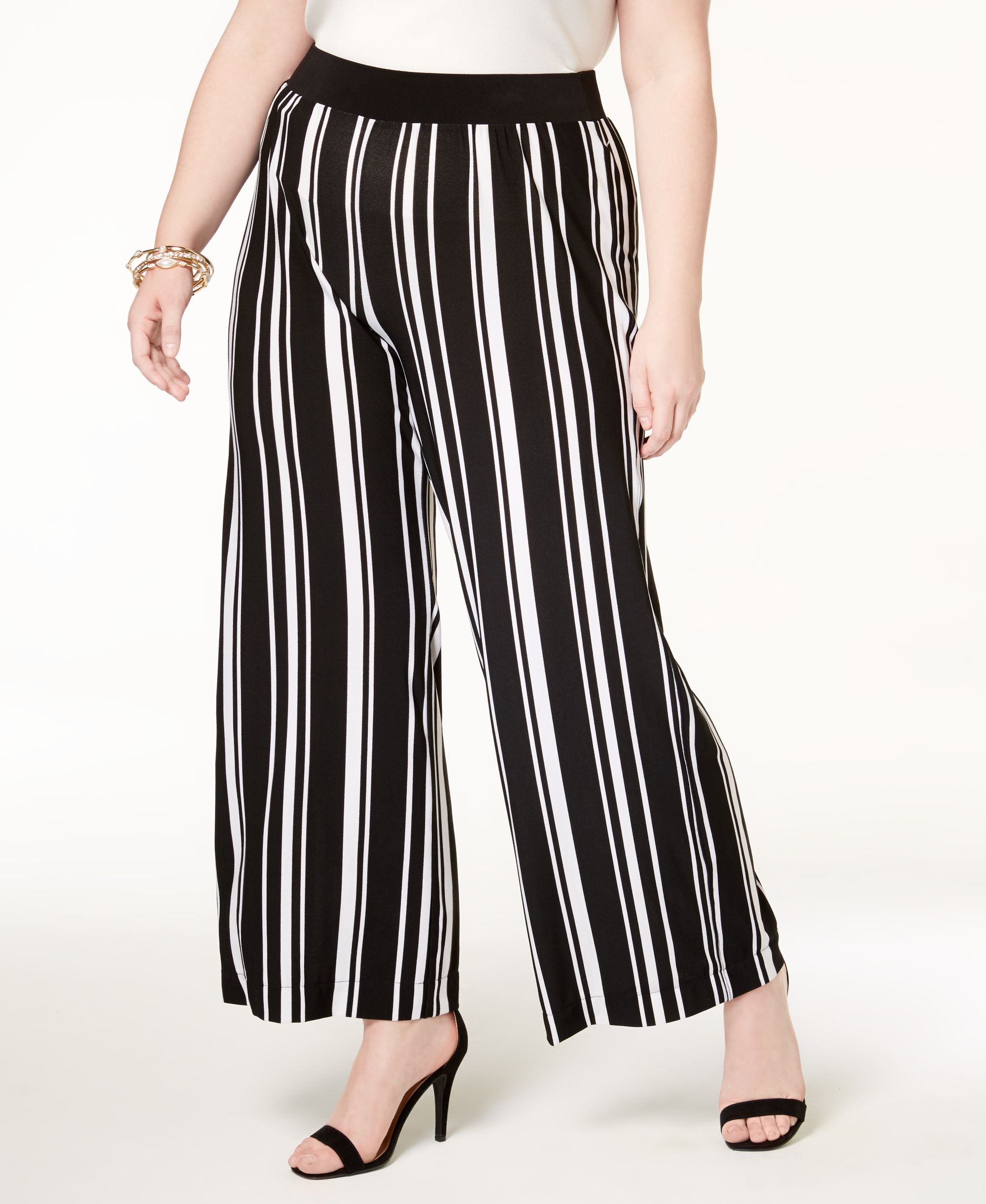Plus Size Striped Wide-Leg Signature Pants