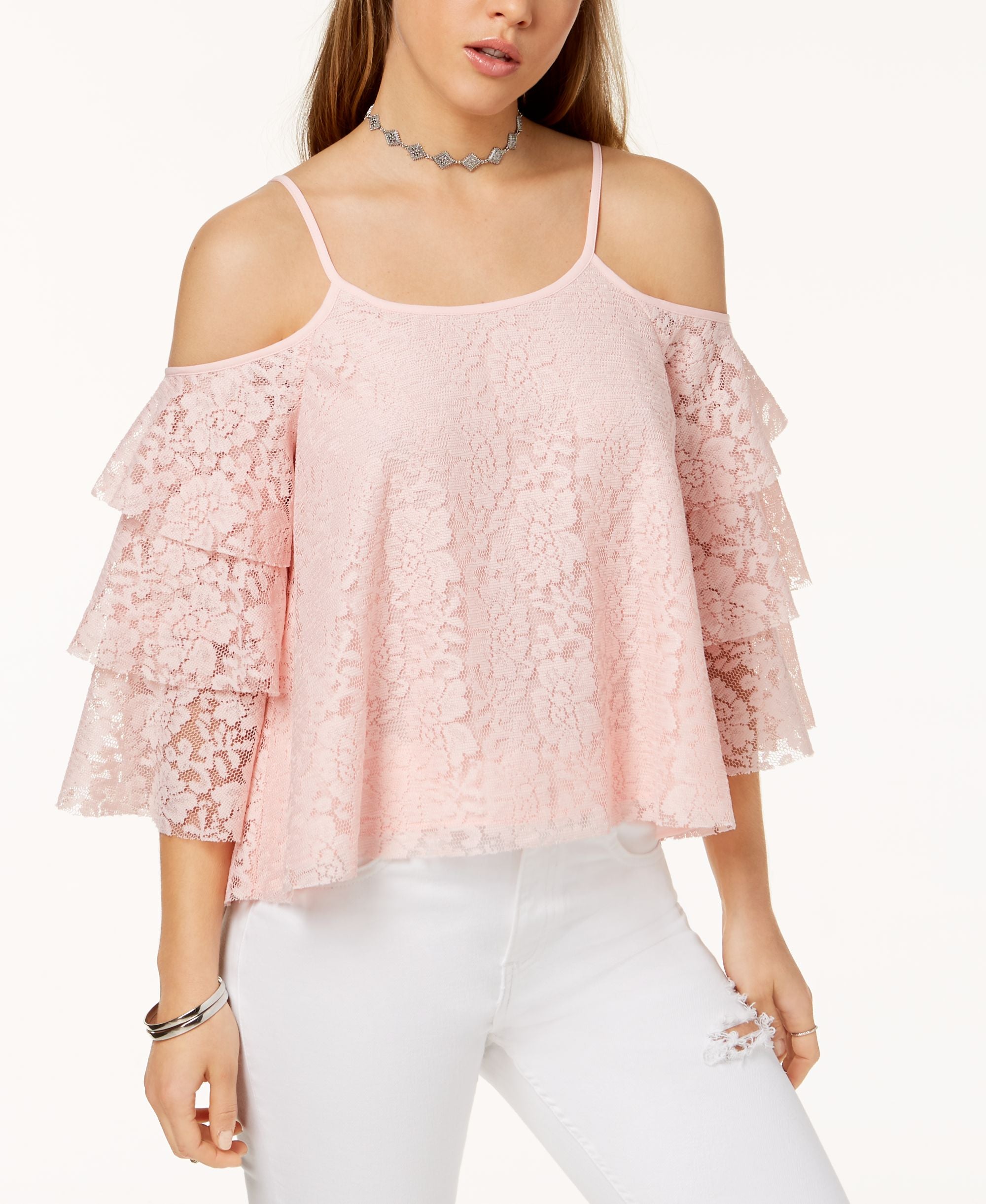 Juniors' Lace Cold-Shoulder Premium Top