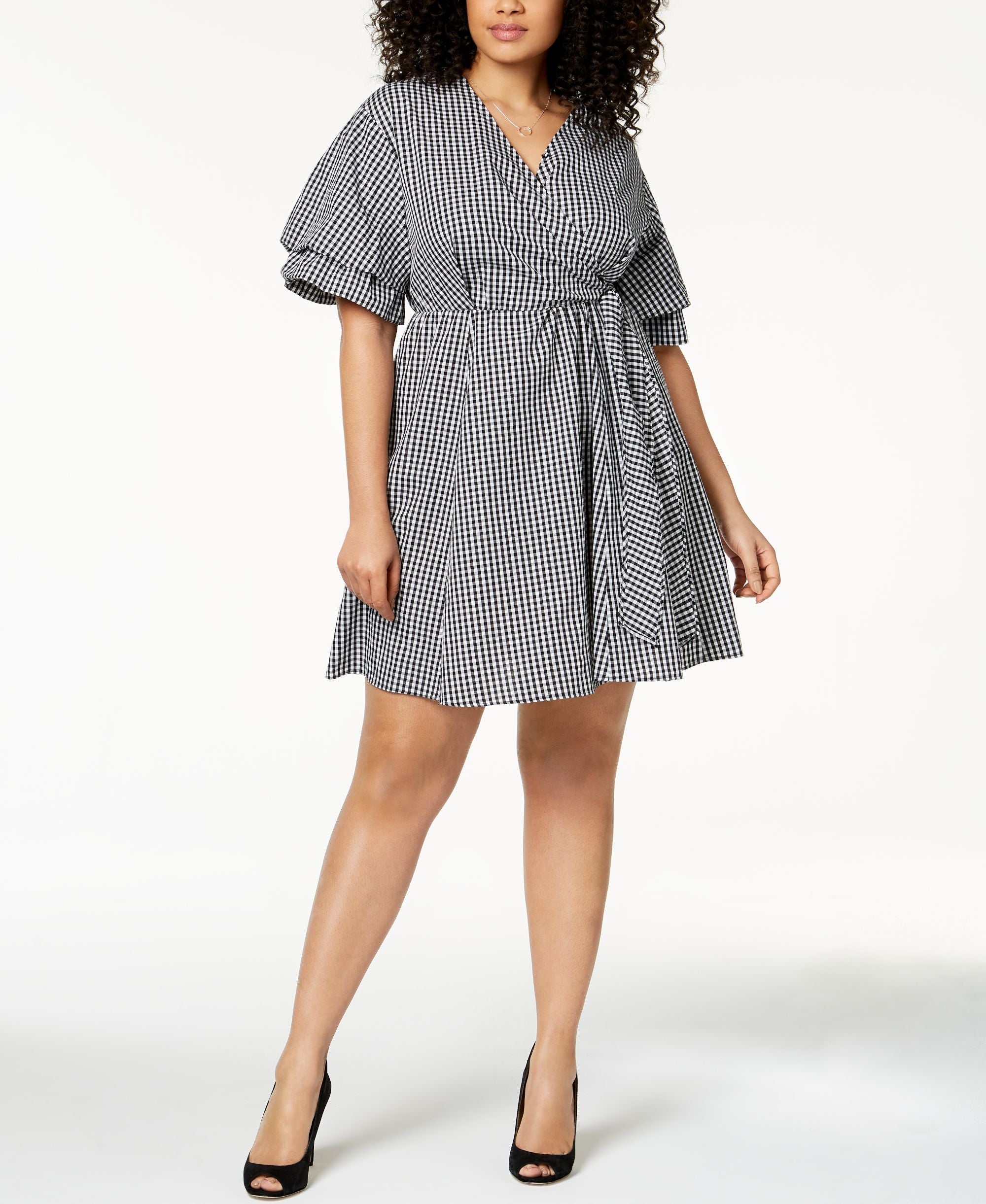 NY Collection Plus Size Cotton Gingham Wrap Dress