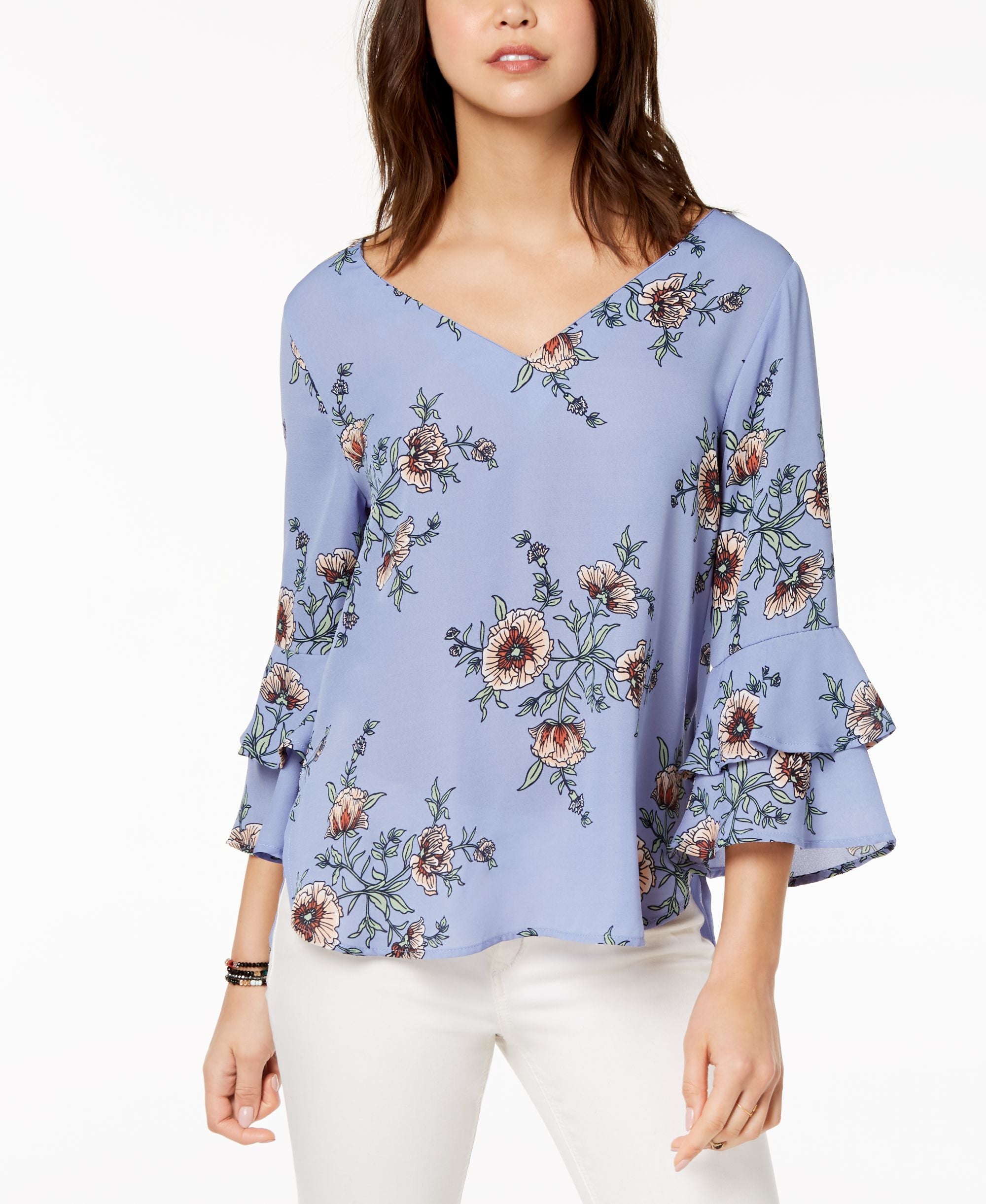 7 Sisters Juniors Printed Ruffle-Sleeve