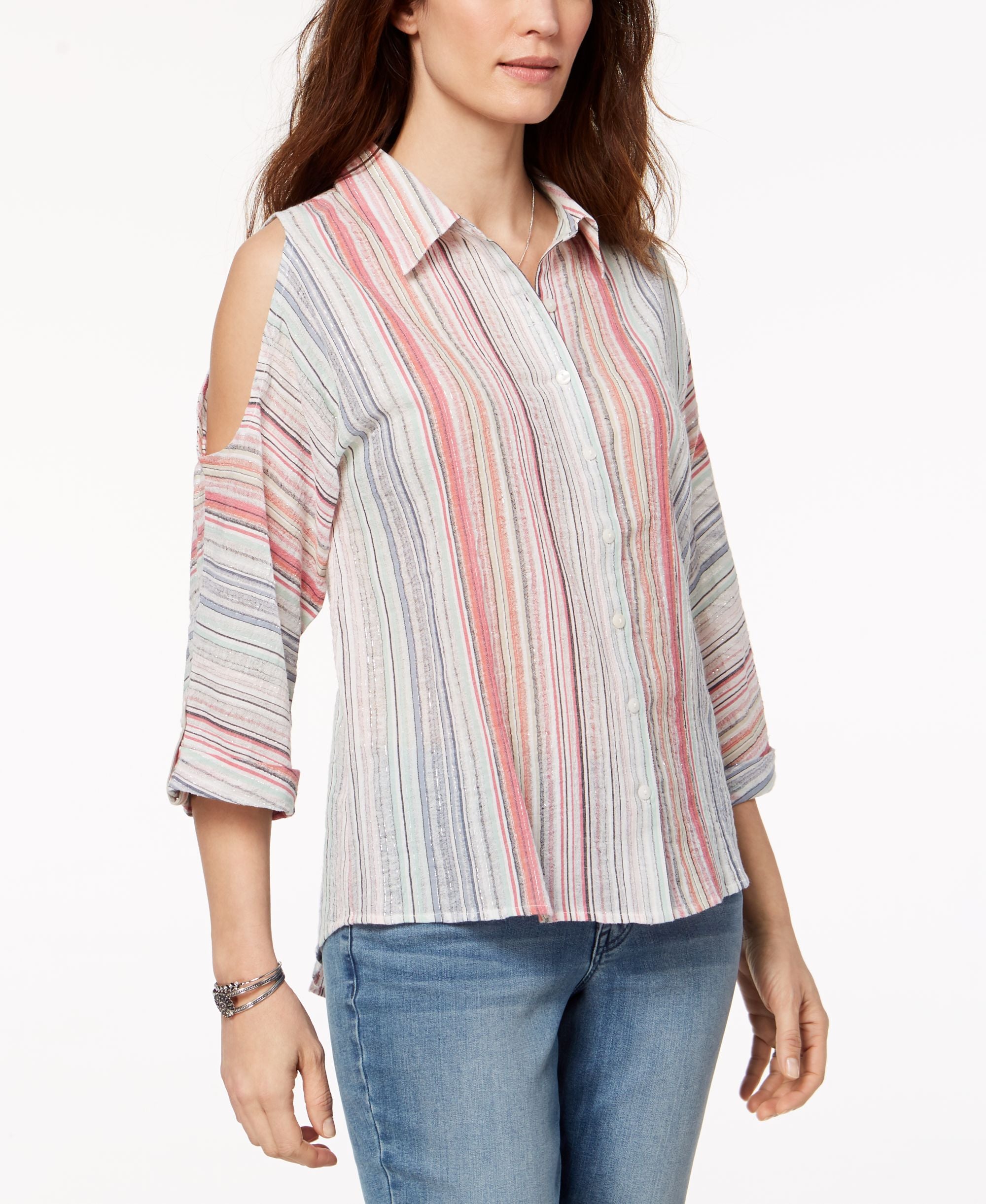 Style & Co Cold Shoulder Striped Modern Shirt