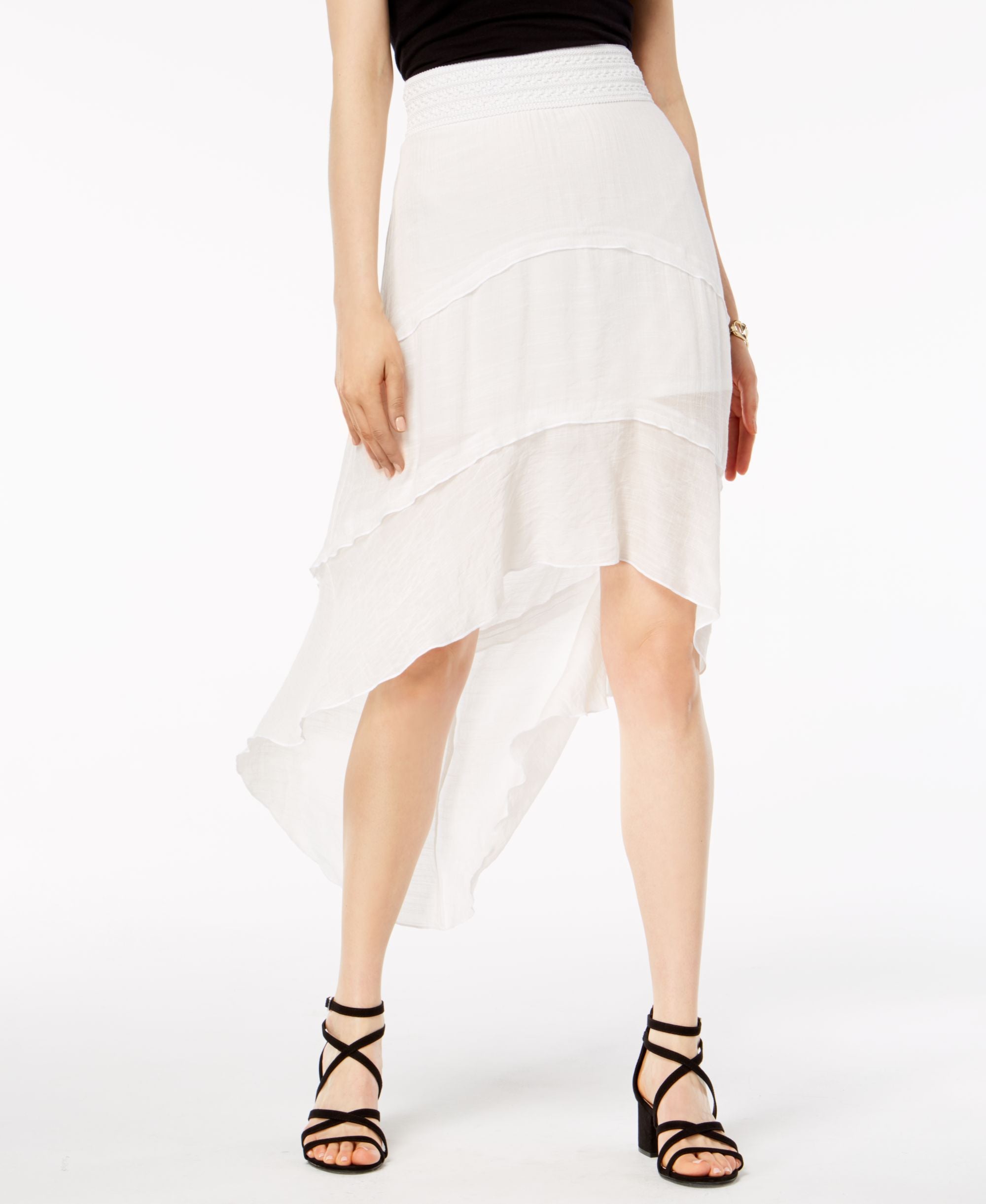 Juniors' Faux-Tiered Flounce High-Low Modern Skirt