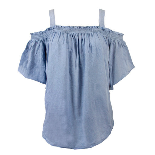 We The Free Womens Ruffled Off-The-Shoulder Everyday Premium Top Blue S