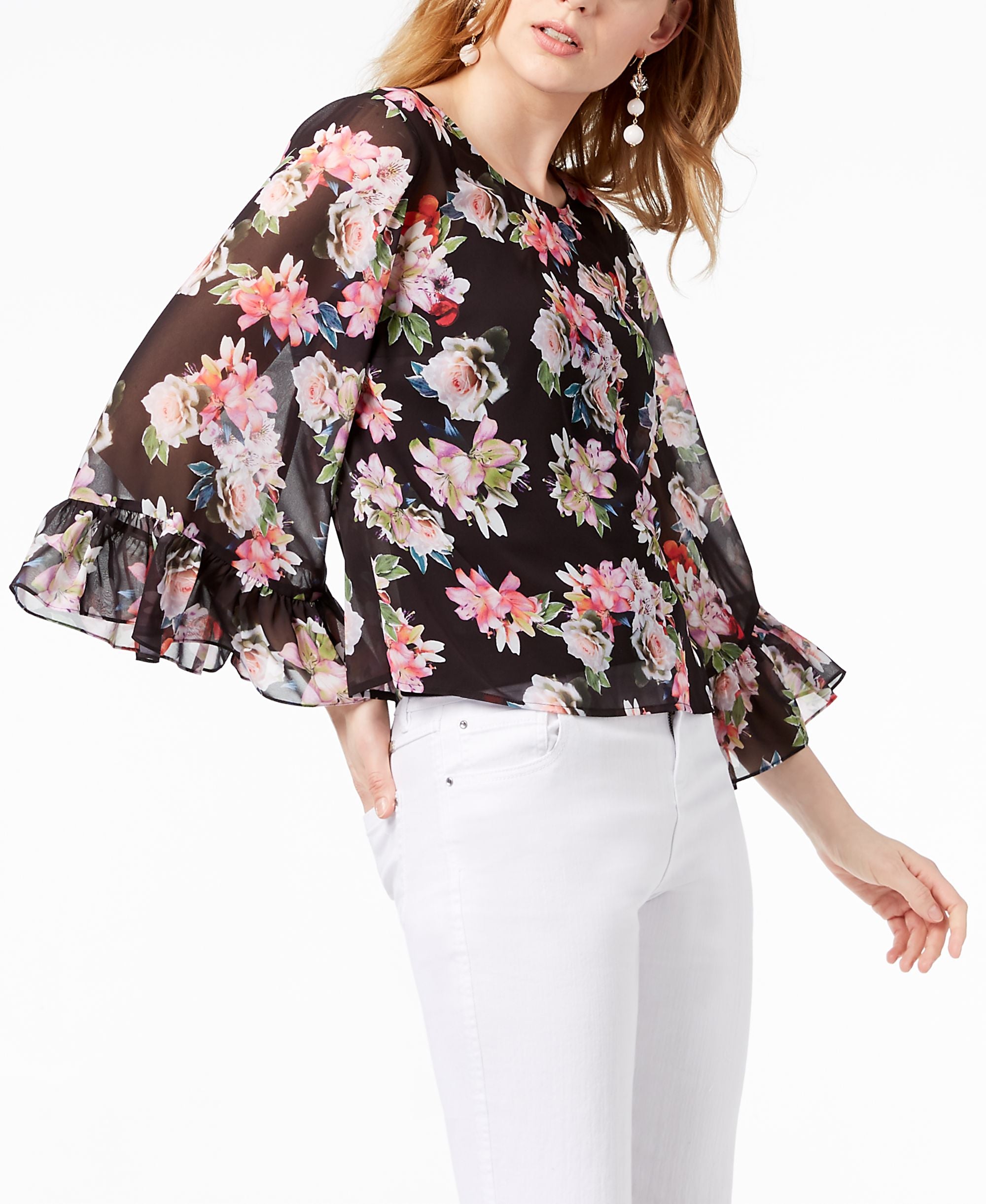 I.N.C. Ruffled Floral-Print Premium Top