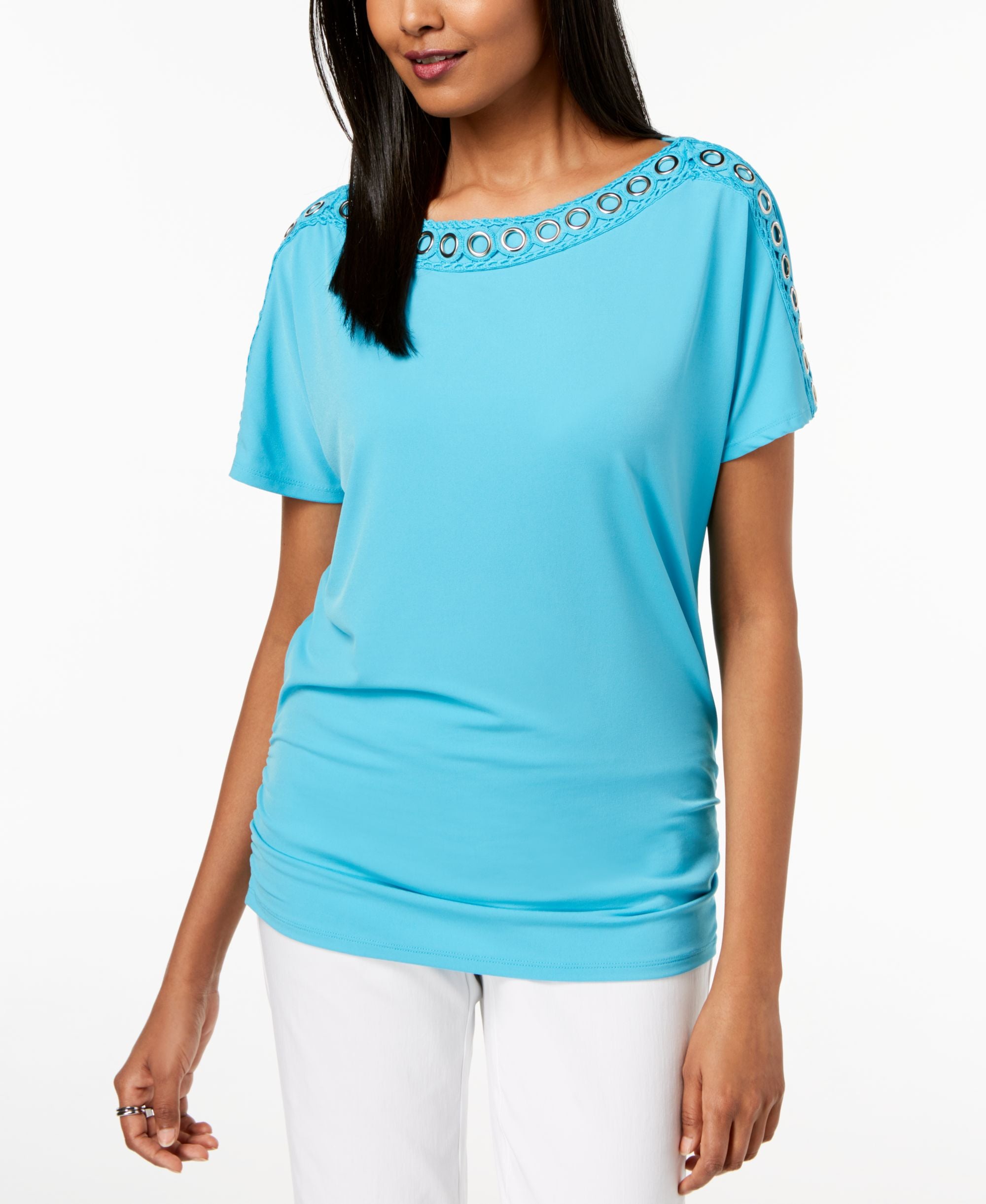 Grommet-Trim Ruched Premium Top