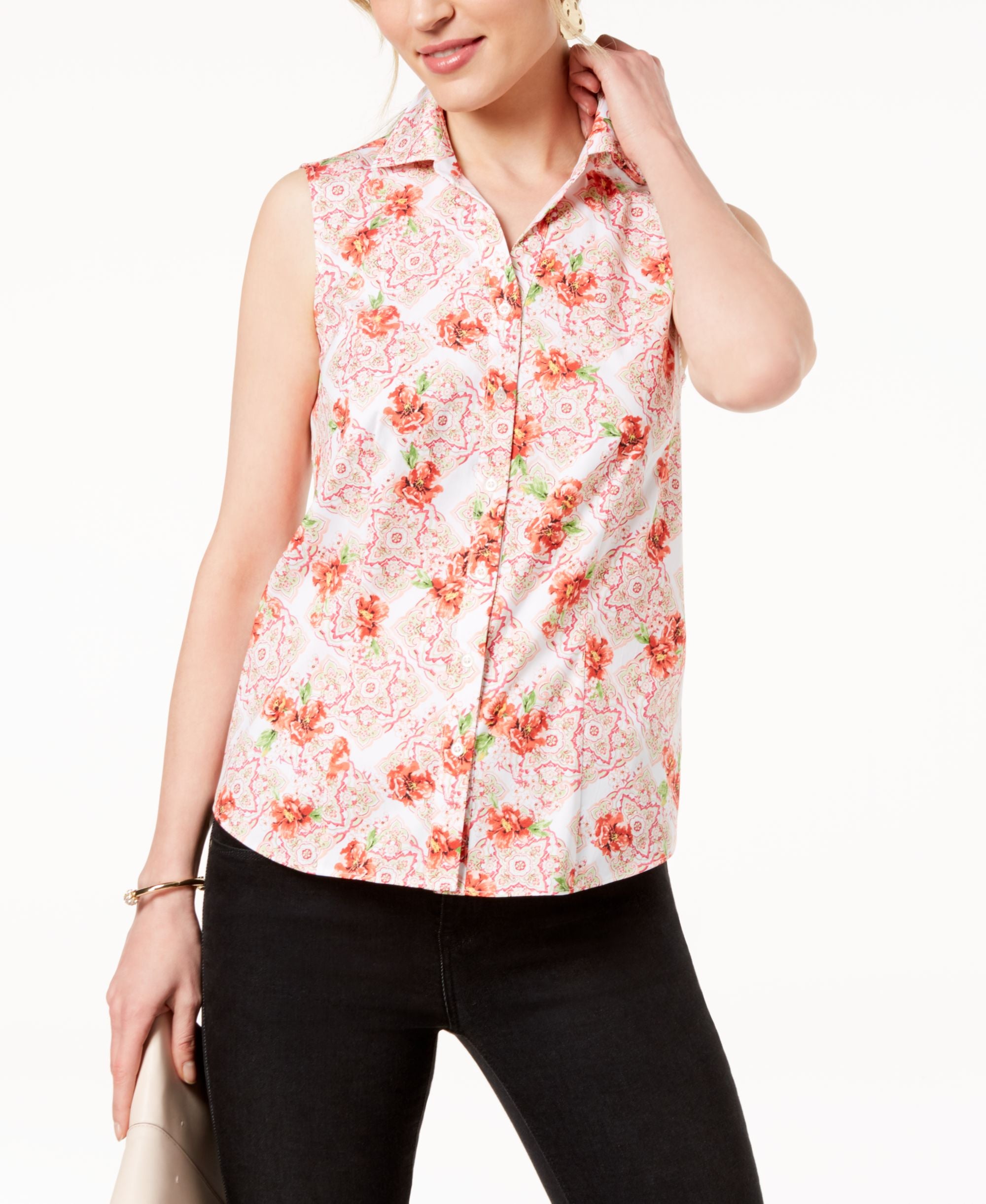 Charter Club Sleeveless Print Modern Shirt
