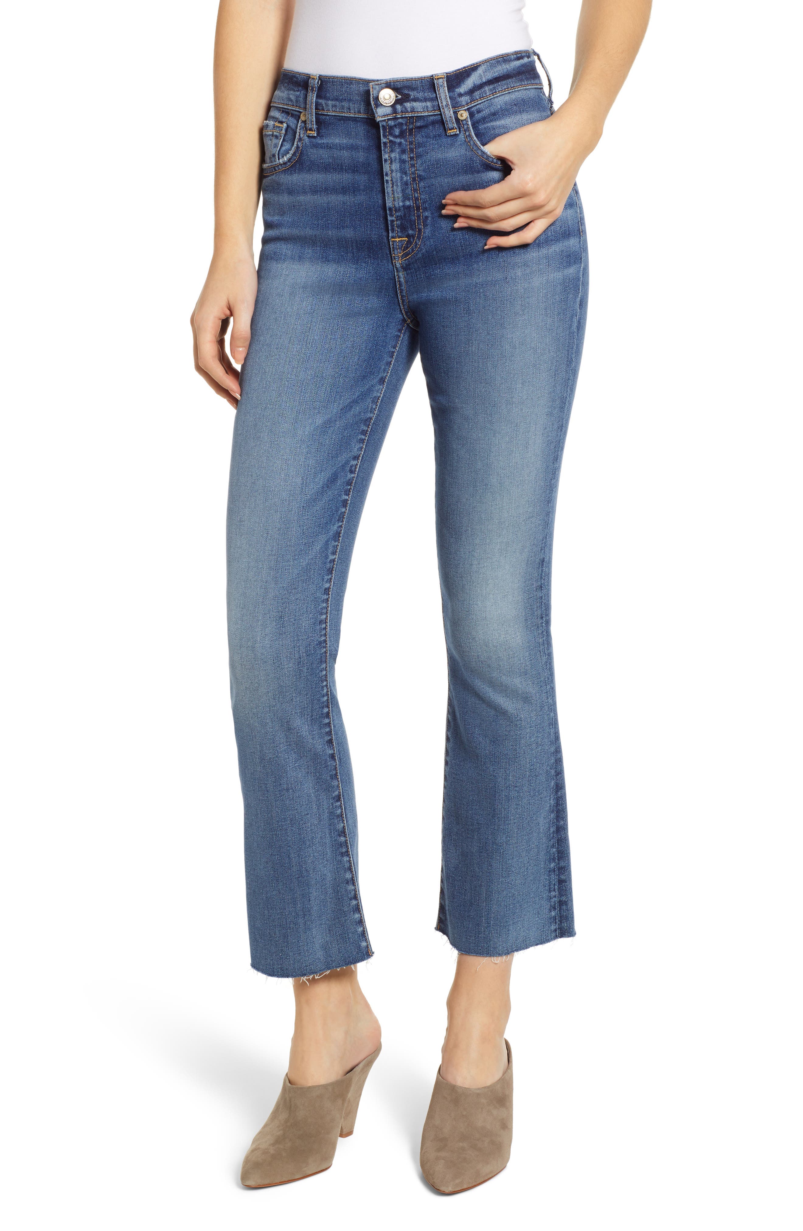 7 For All Mankind Cropped Frayed Hem Premium Jeans