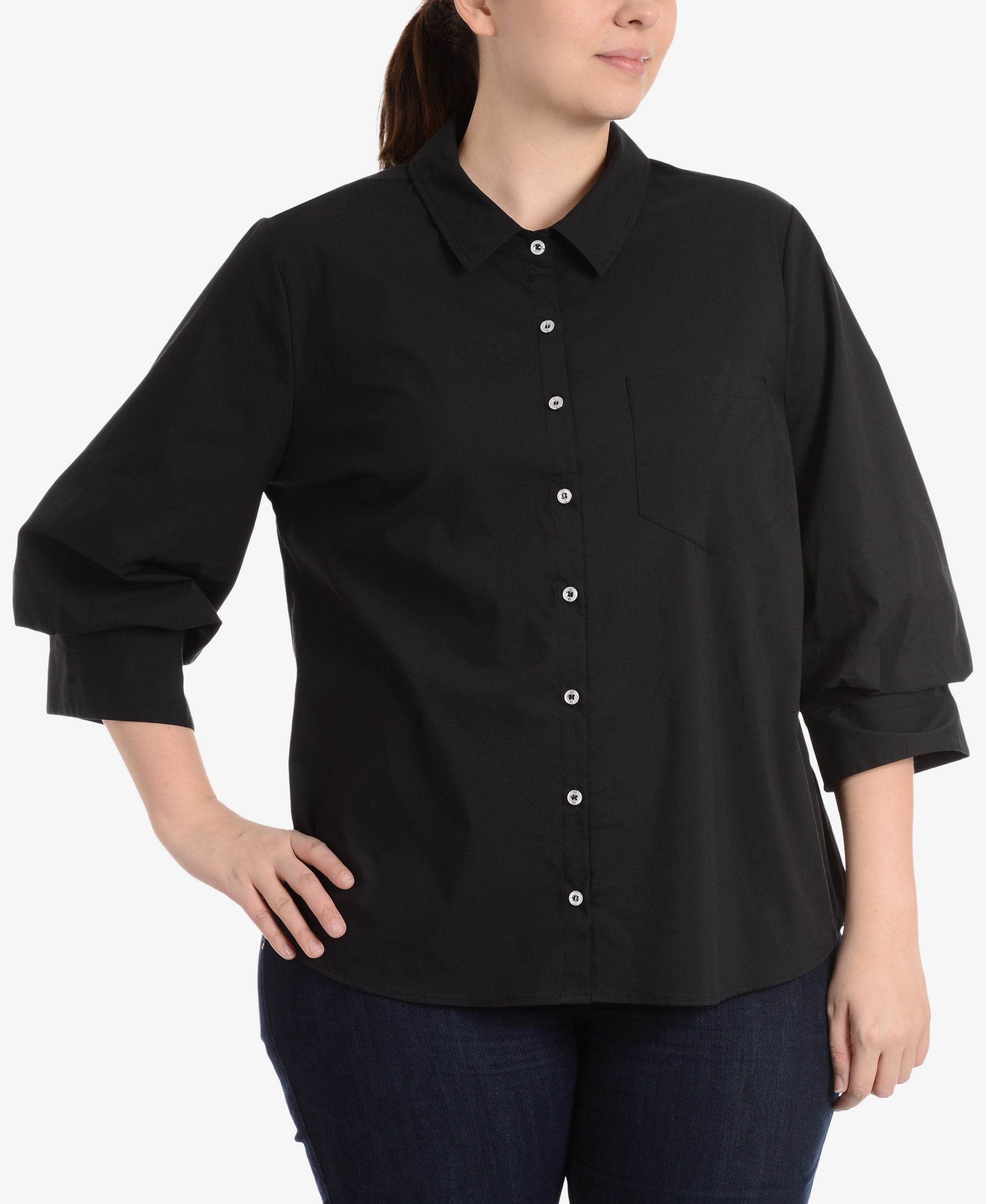 NY Collection Plus Size Blouson Sleeve High Low Hem Signature Blouse
