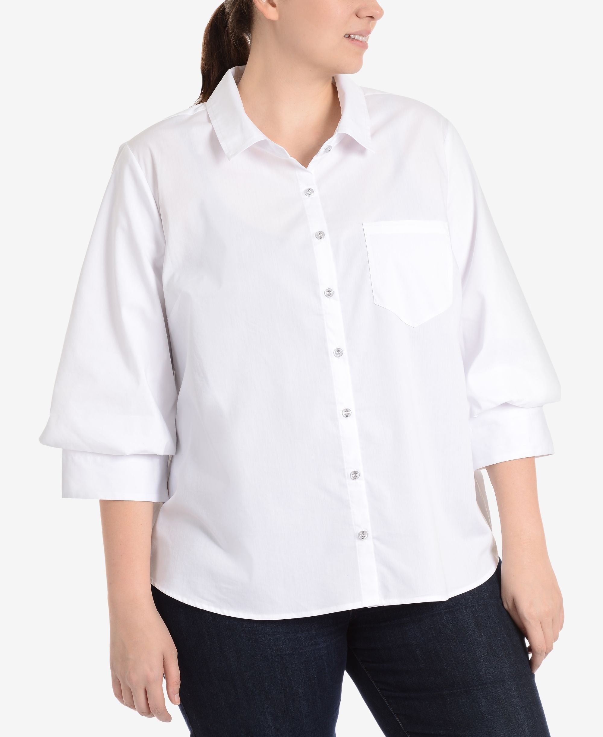 NY Collection Plus Size Blouson Sleeve High Low Hem Signature Blouse