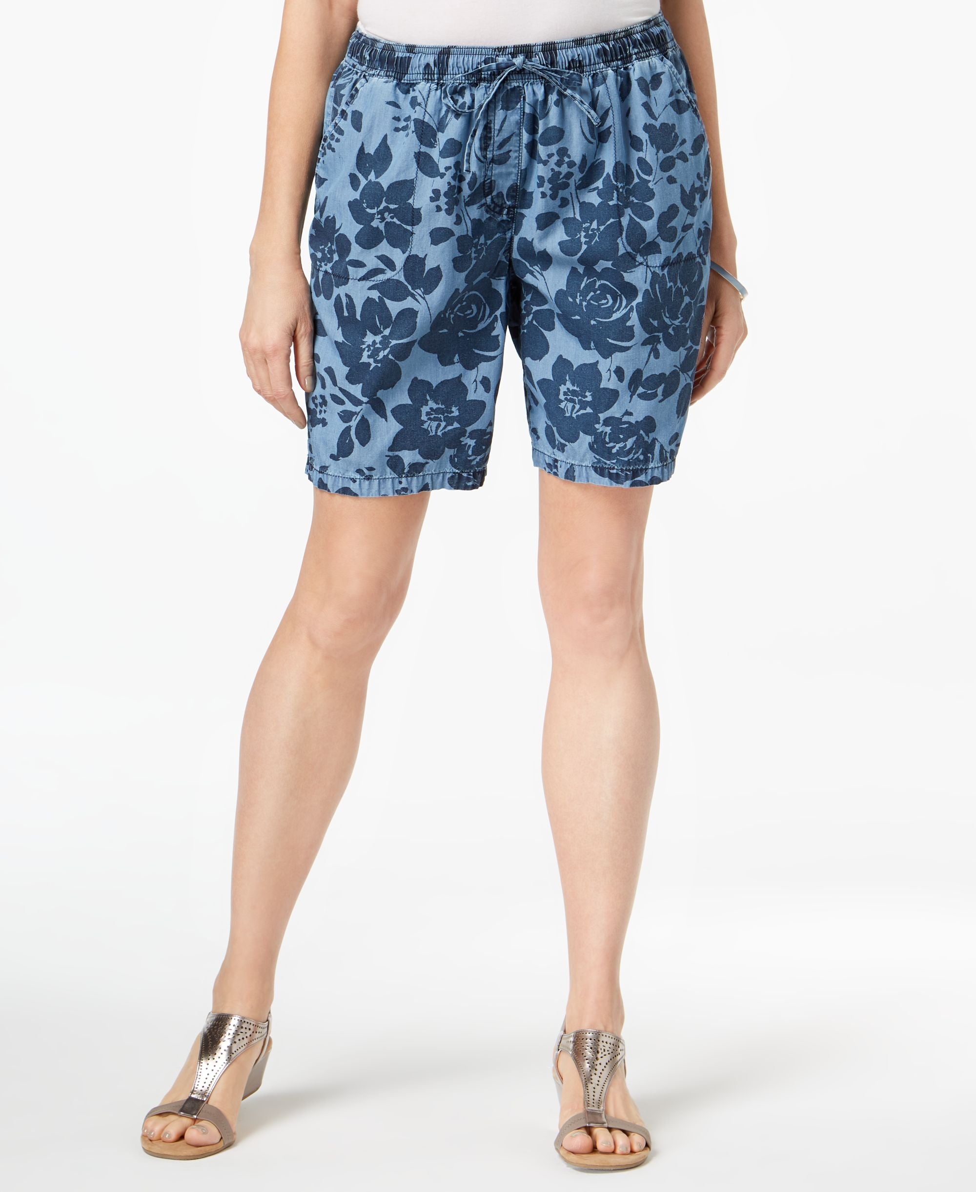 Karen Scott Petite Printed Chambray Premium Shorts