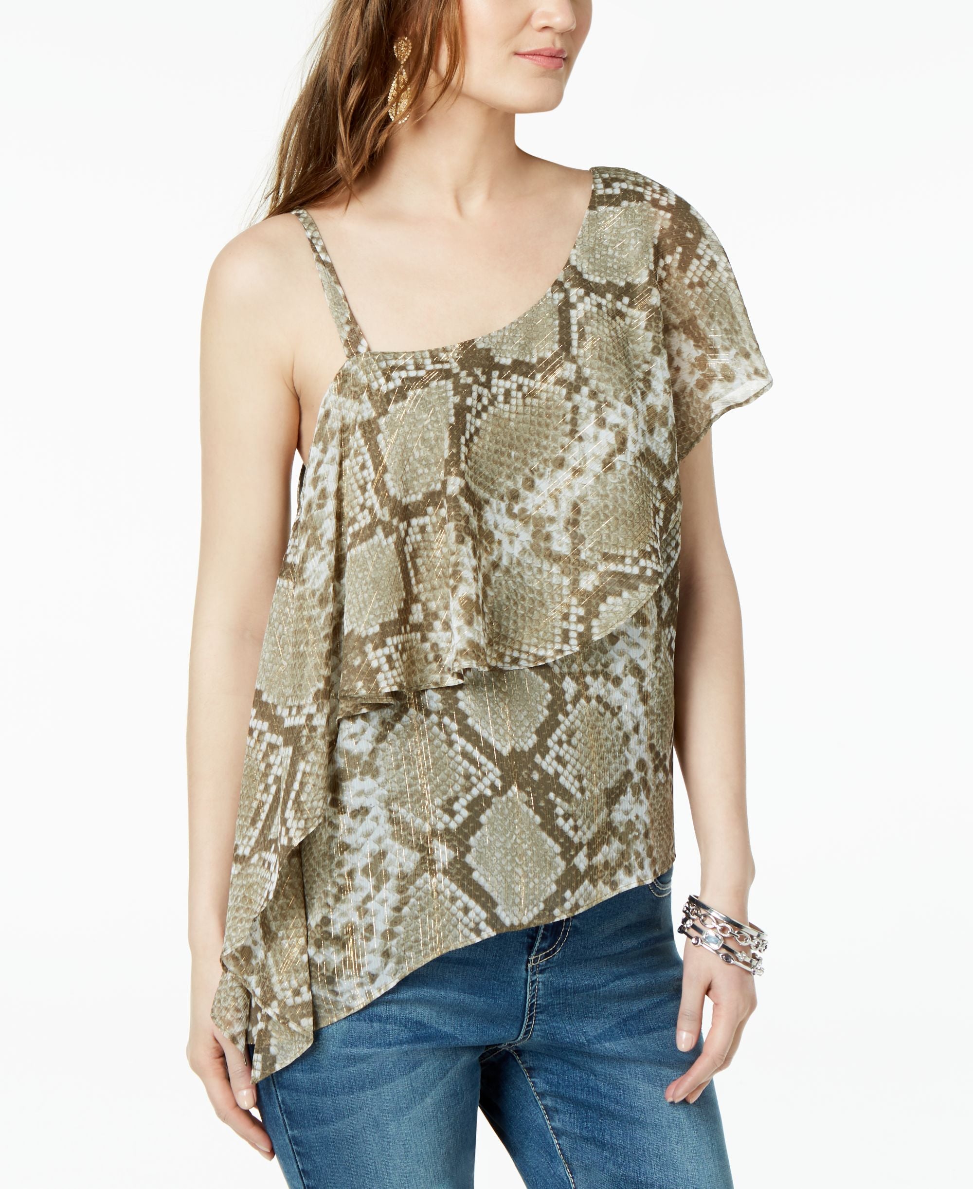 Snake Print One Shoulder Premium Top