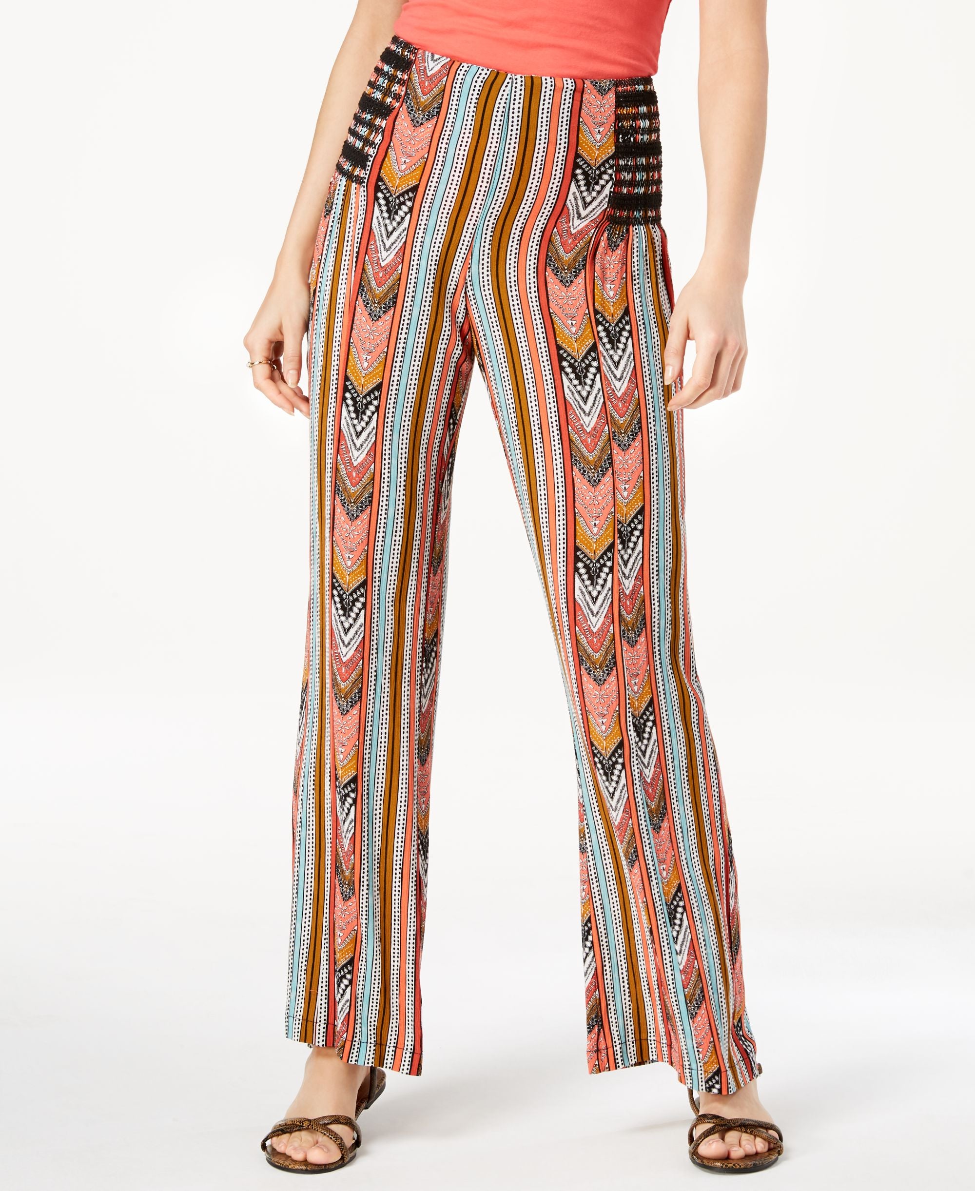 Rewash Juniors Printed Smocked Waist Signature Pants