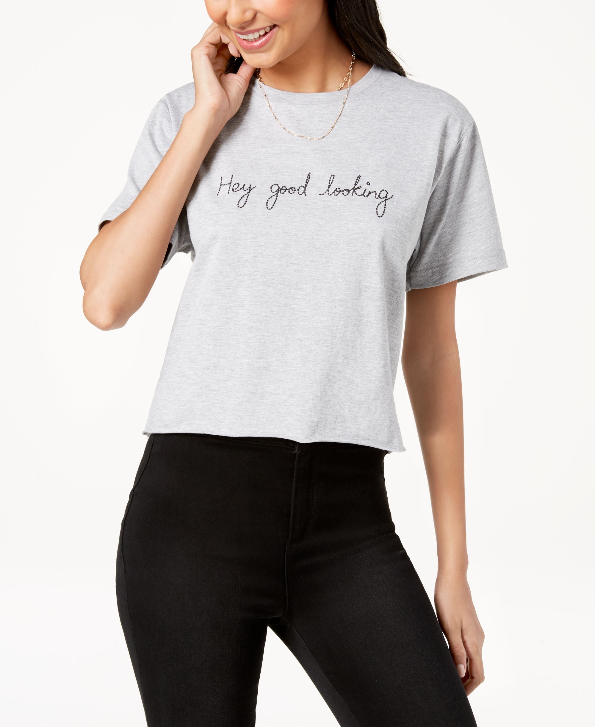 Pretty Rebellious Juniors Cropped Graphic T-Modern Shirt