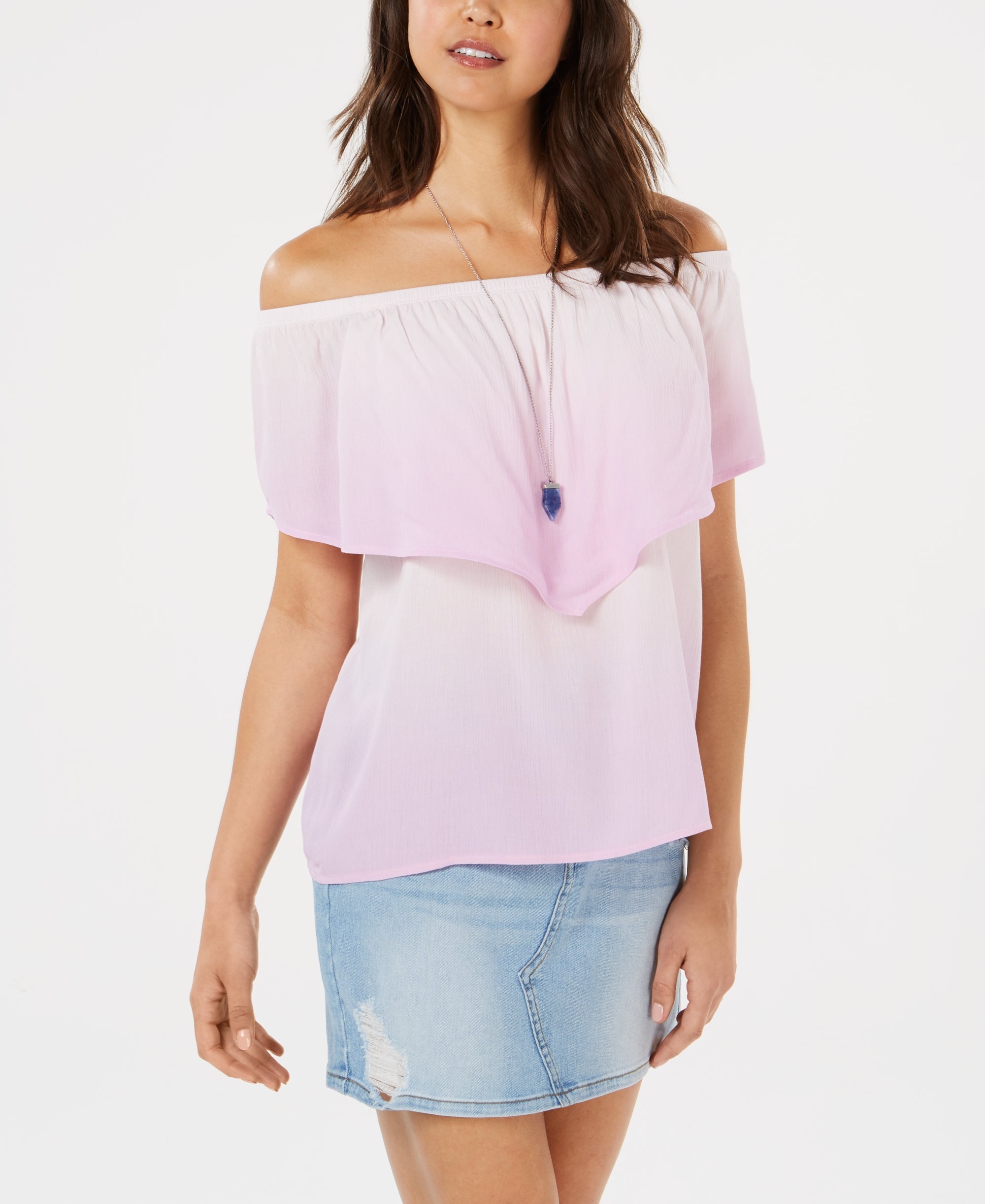 Juniors' Off-The-Shoulder Flounce Premium Top