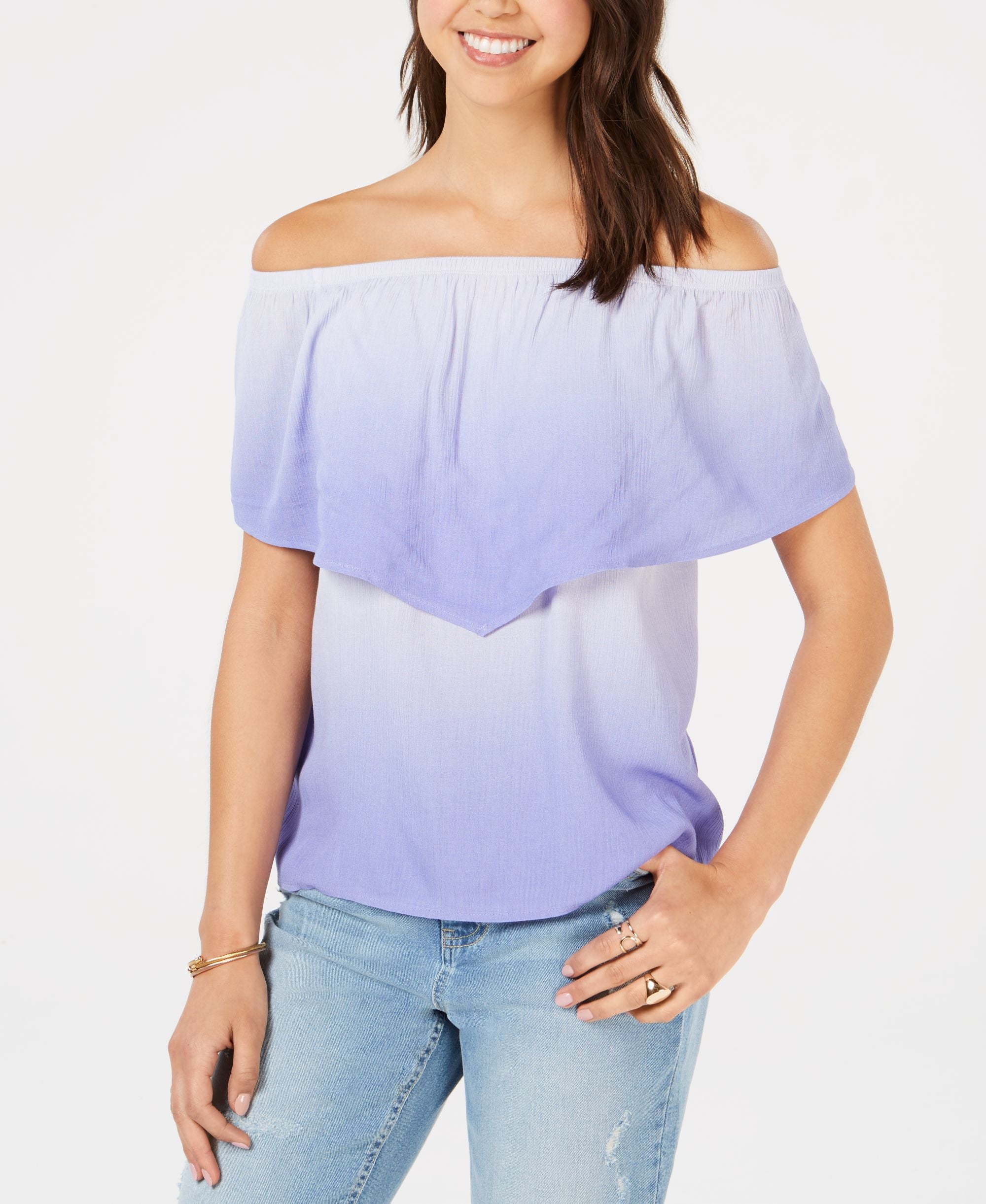 Juniors' Off-The-Shoulder Flounce Premium Top