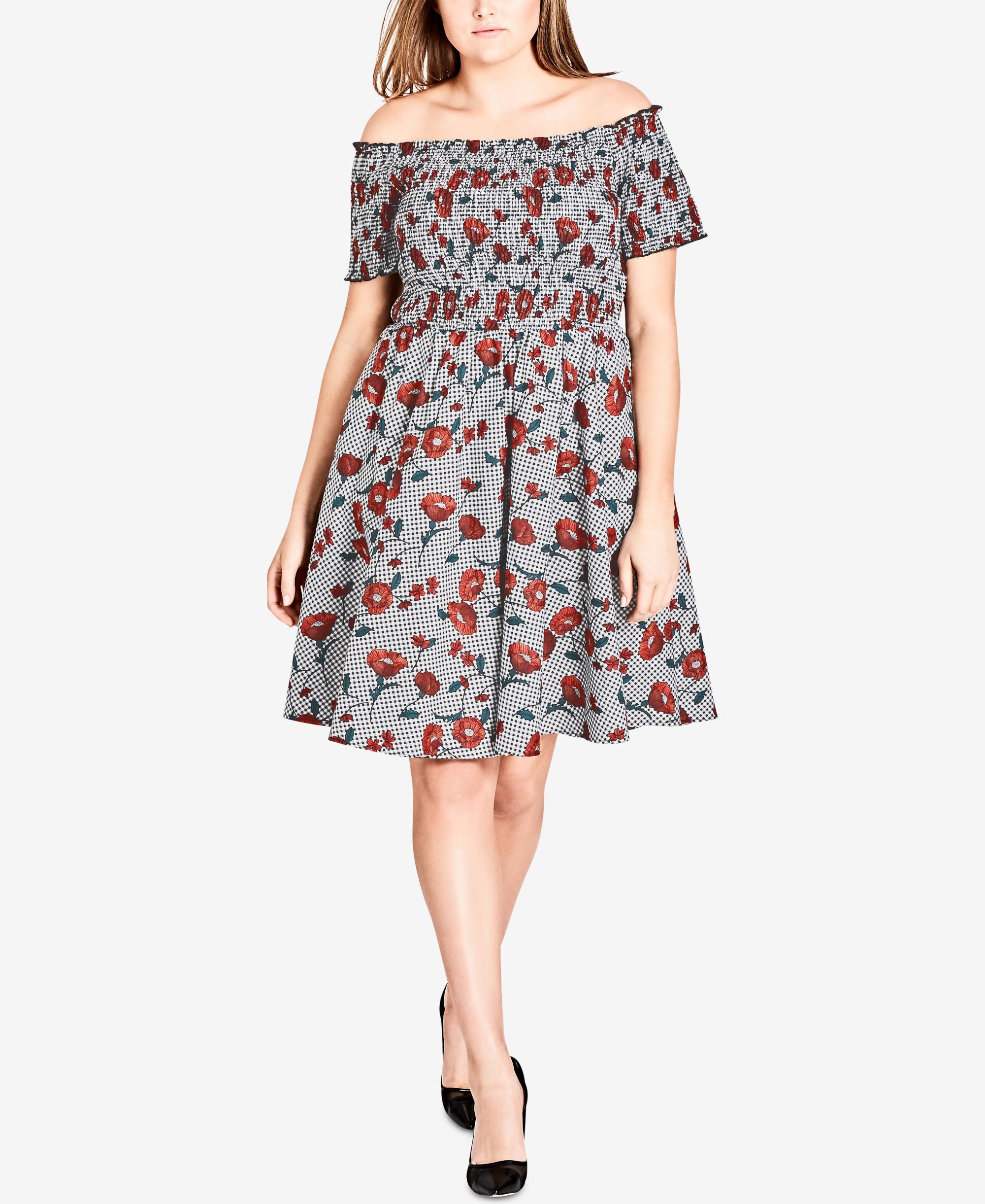 City Chic Modern Plus Size Cotton Smocked Off The Shoulder Dress