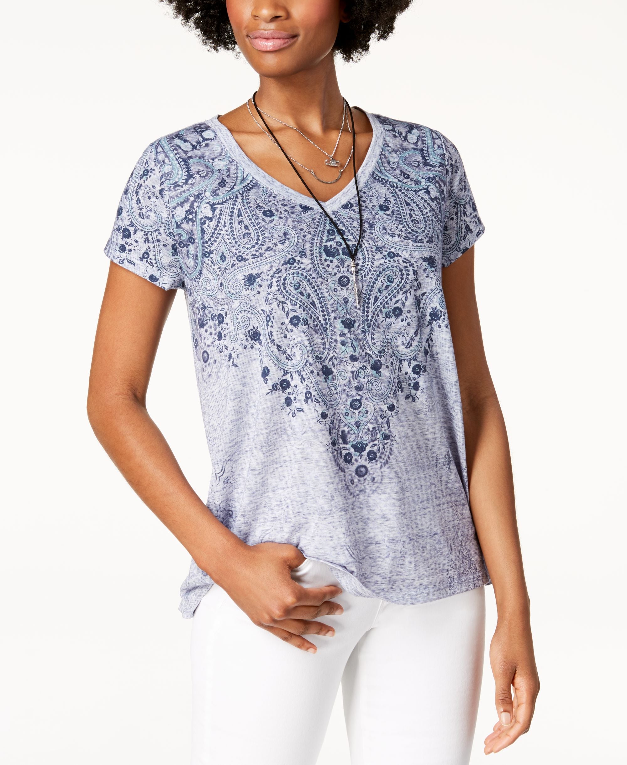 Style & Co Graphic V Neck T-Modern Shirt
