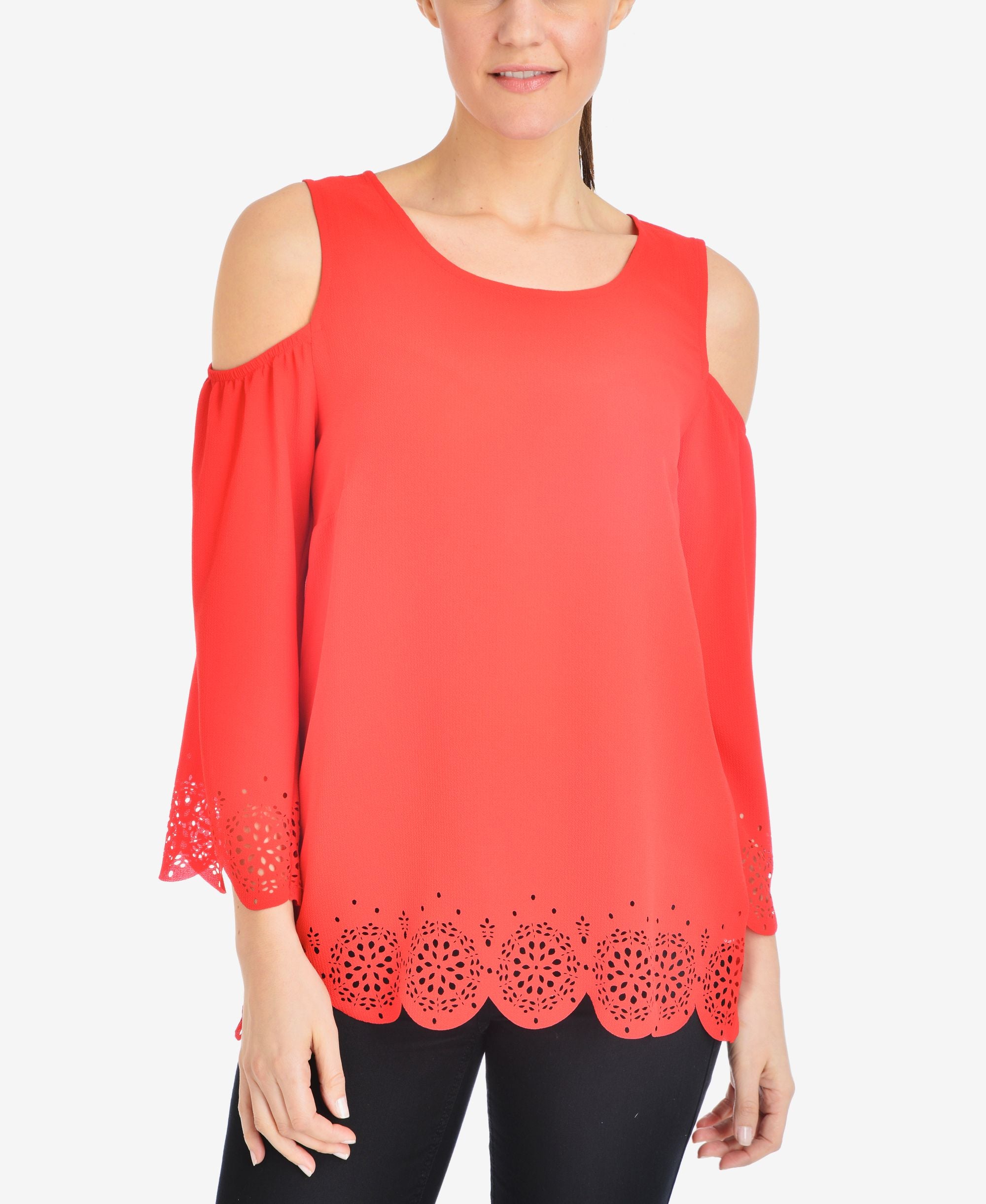 NY Collection Cold Shoulder Scalloped Edge Premium Top