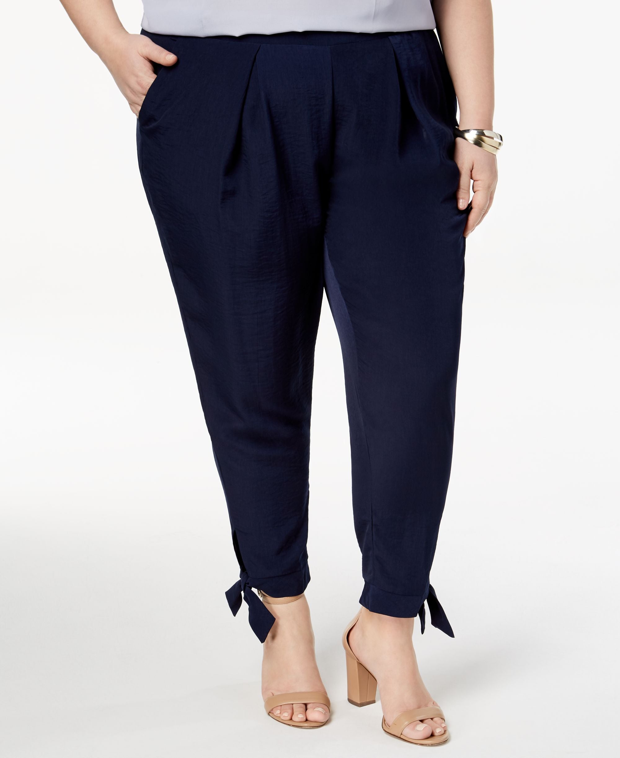 NY Collection Plus Petite Plus Size Tapered Tie Hem Signature Pants