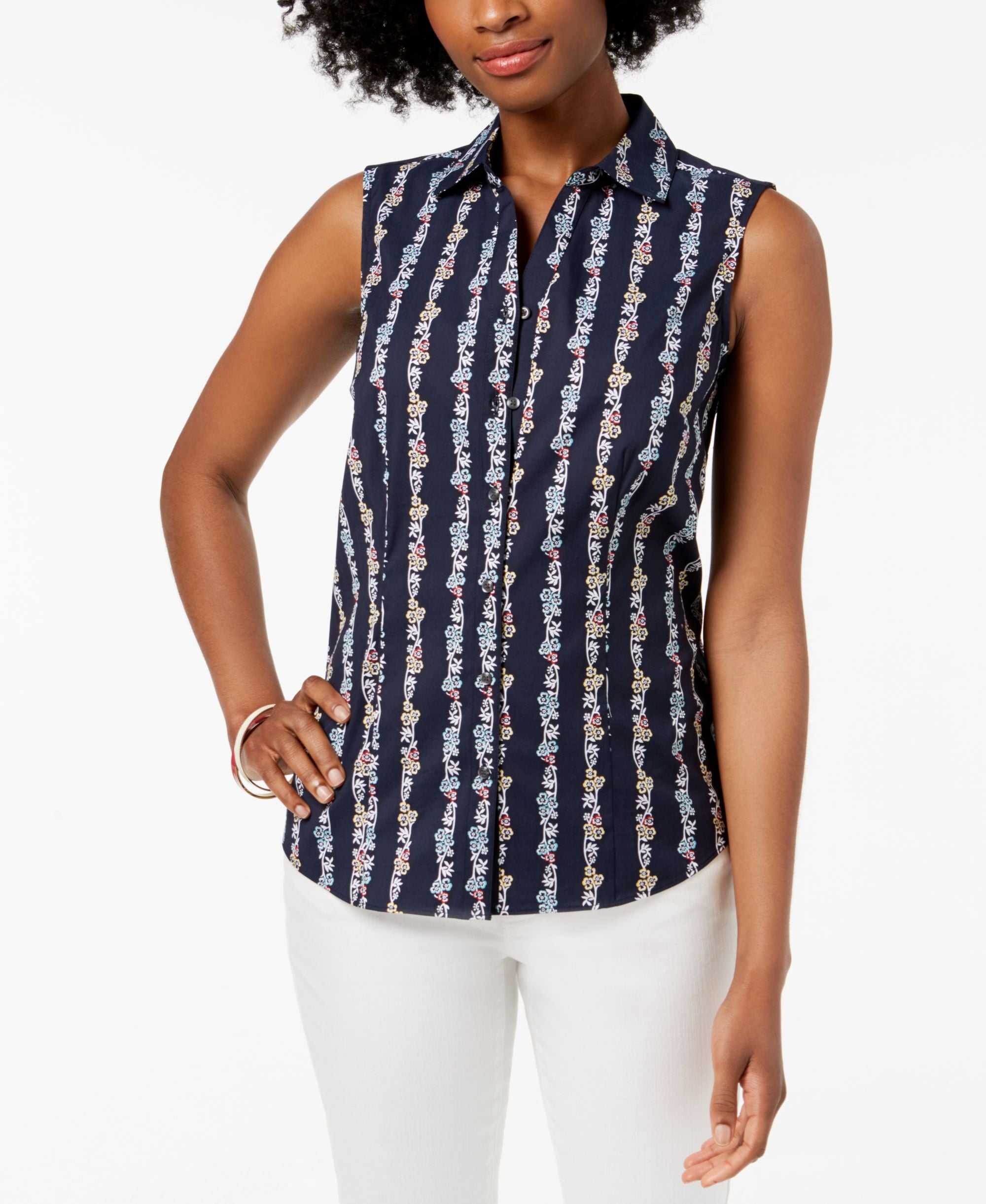 Charter Club Sleeveless Print Modern Shirt