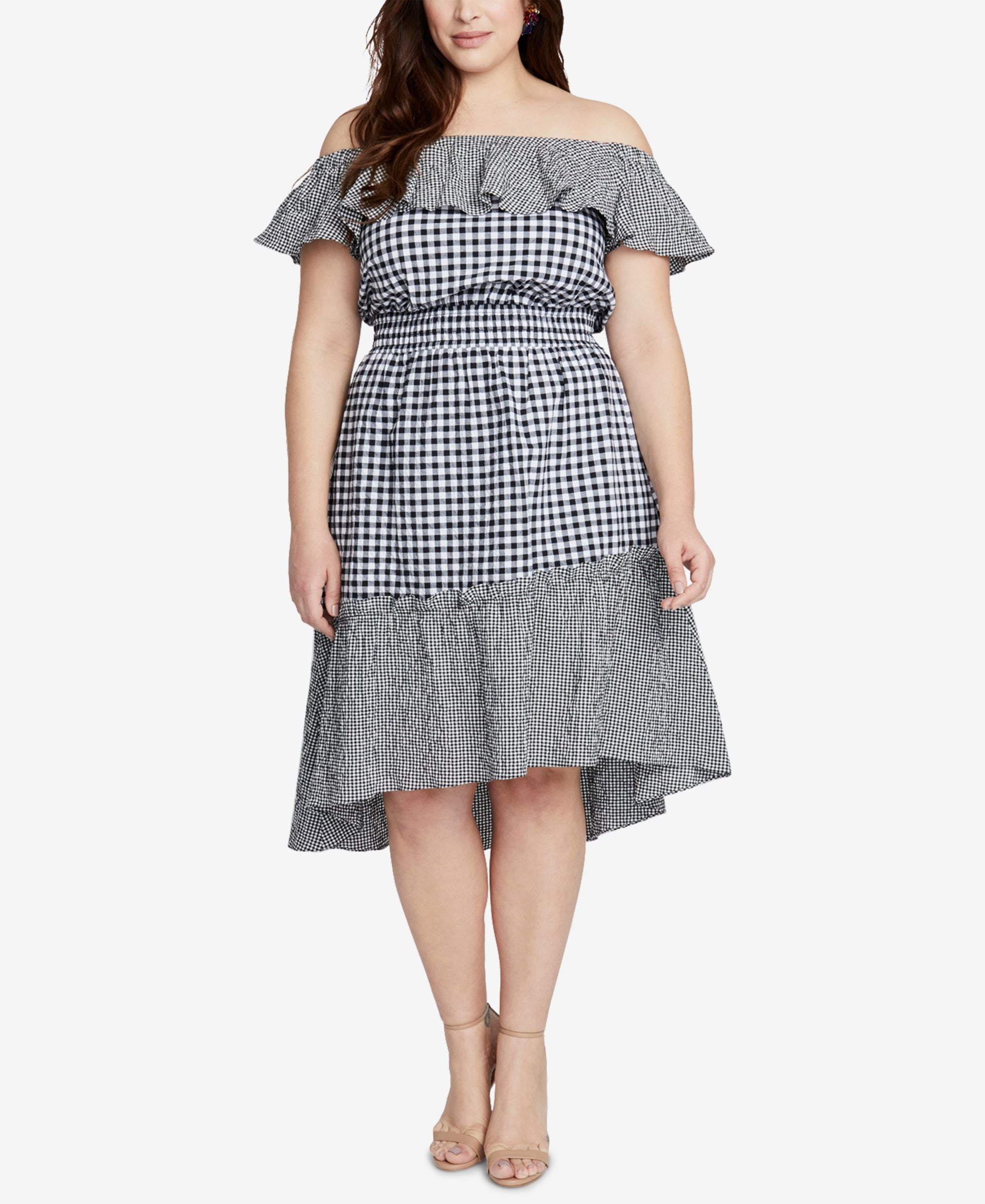 Rachel Rachel Roy Modern Plus Size Gingham Off The Shoulder Dress