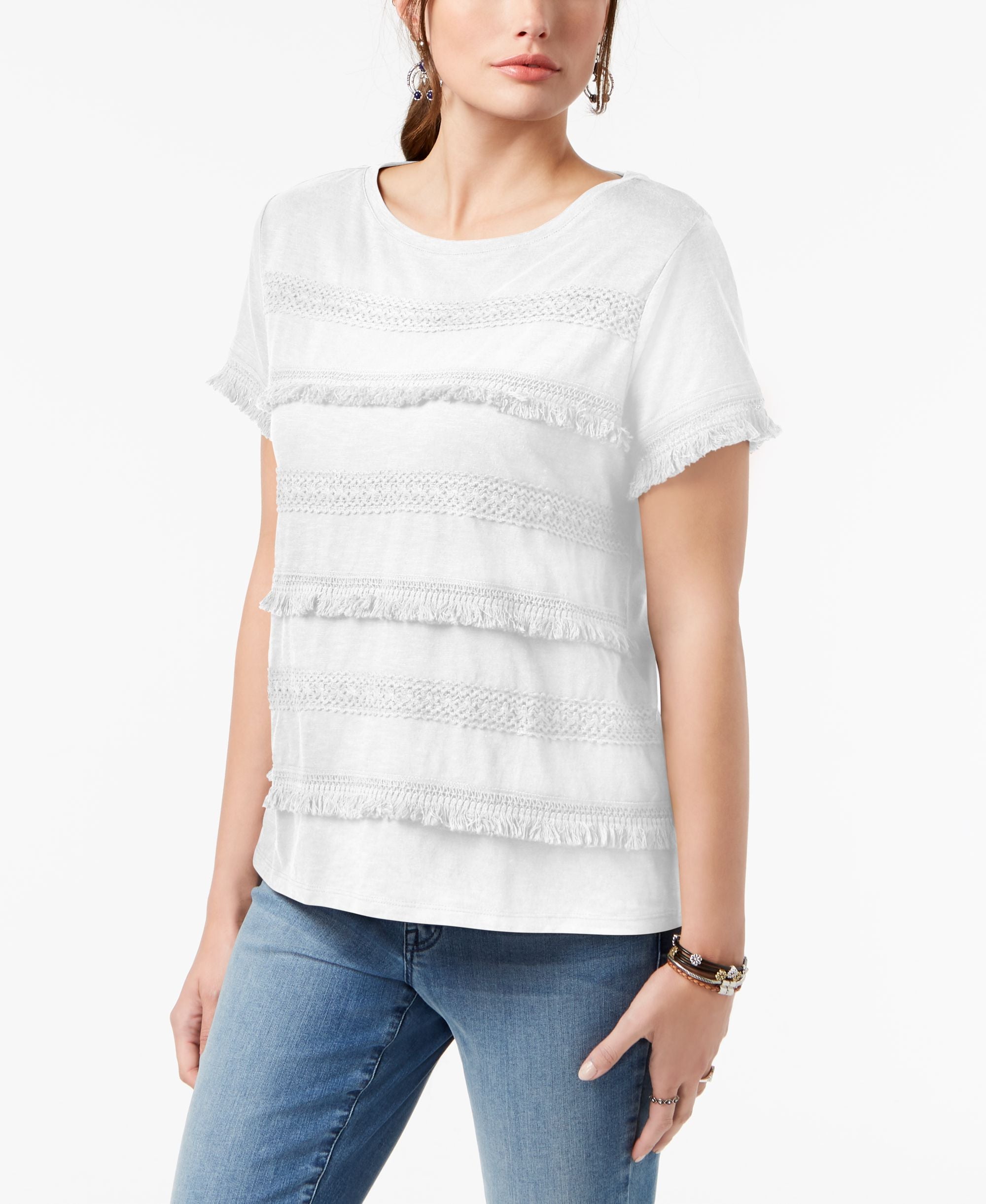 Style & Co Petite Fringed Premium Top