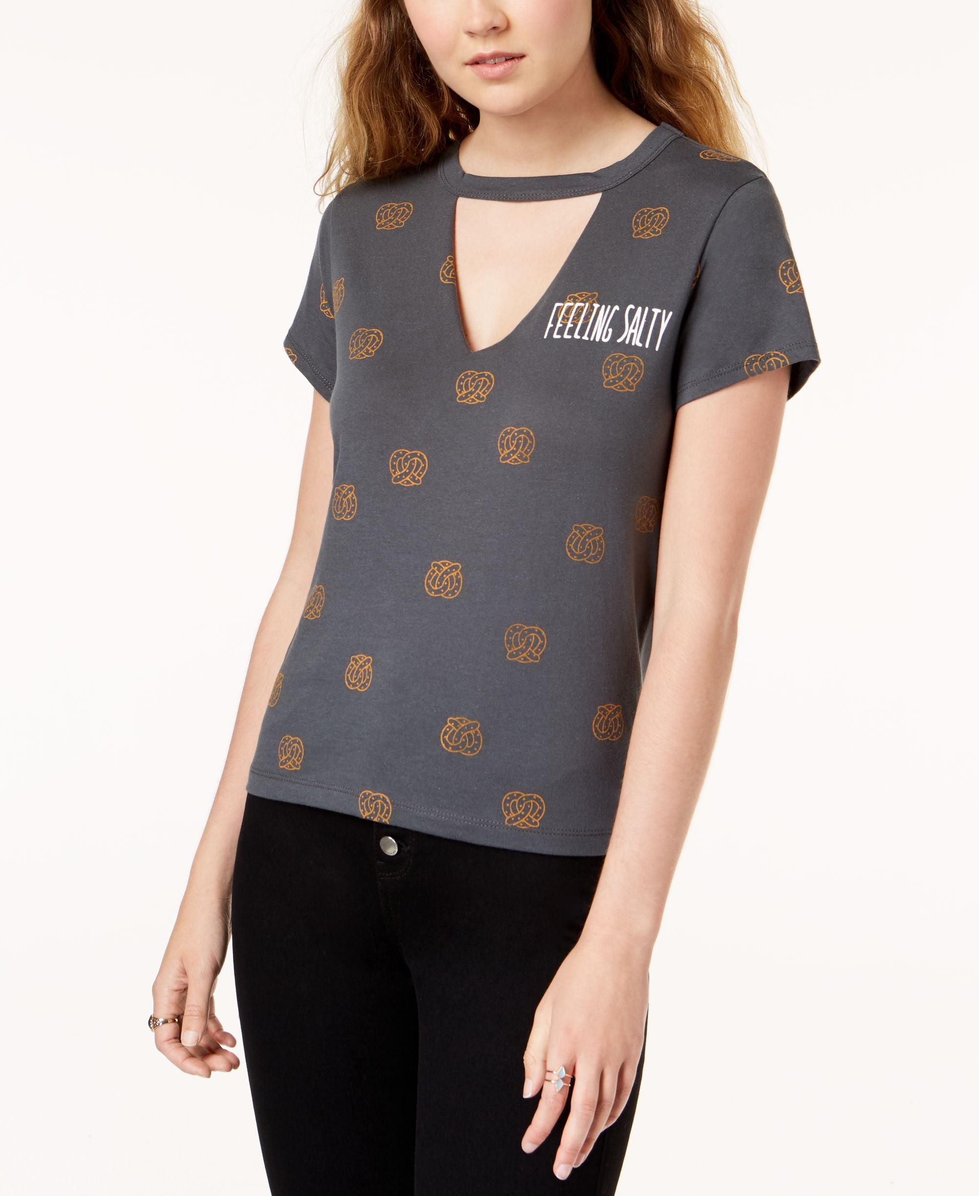 Mighty Fine Juniors Feeling Salty Graphic Print Choker T-Modern Shirt