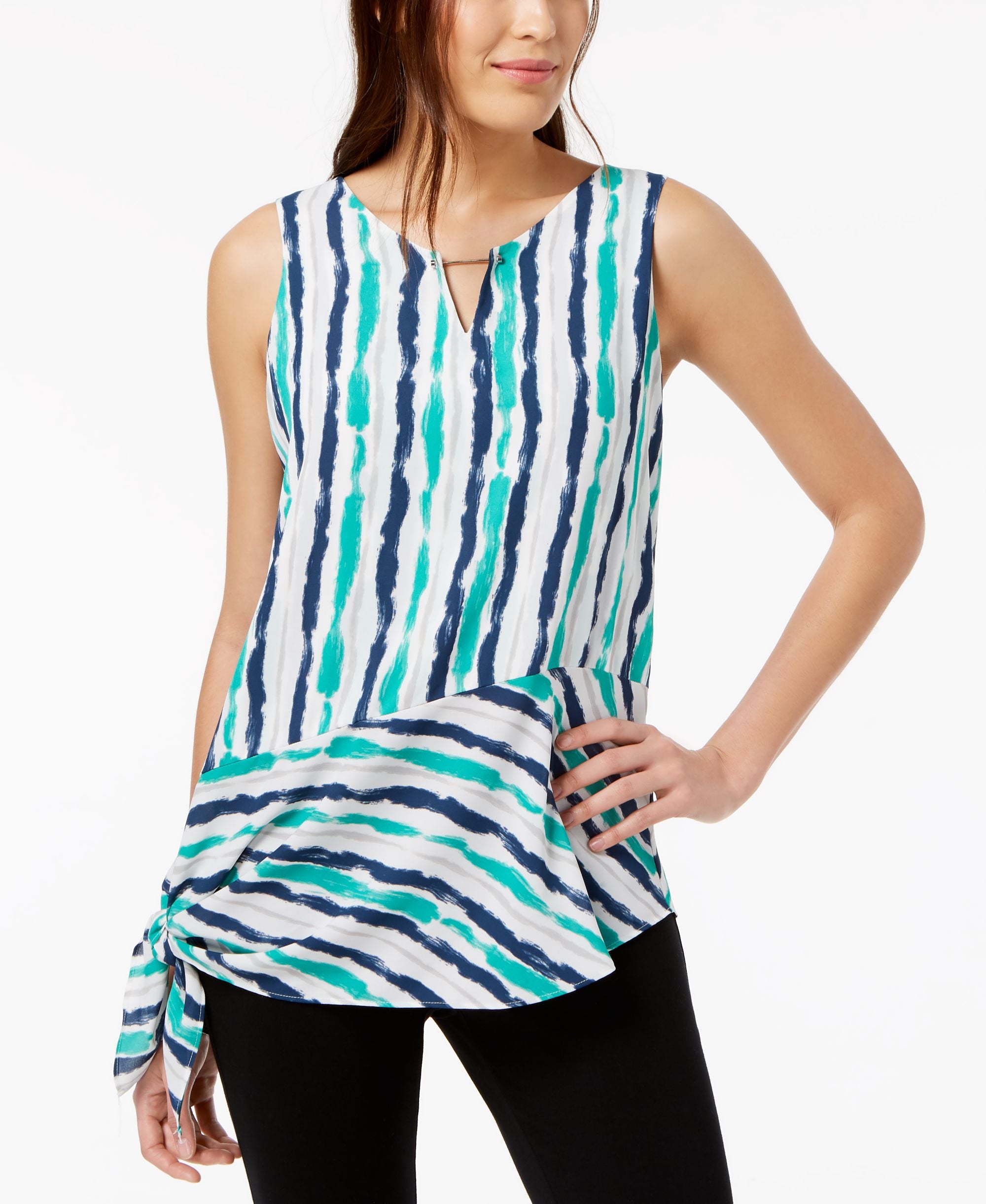 Alfani Hardware Detail Tie Hem Premium Top