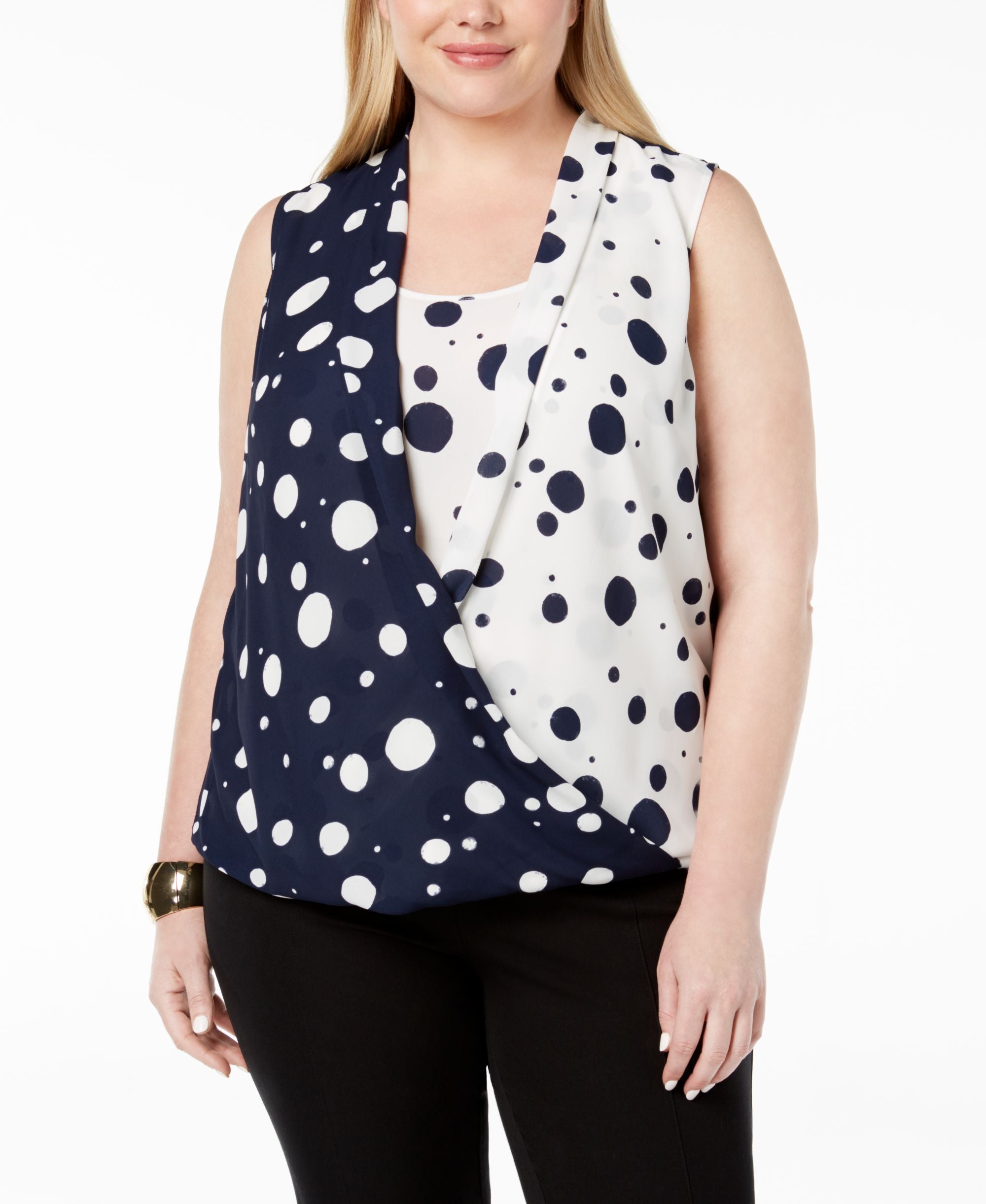Alfani Plus Size Dot Print High Low Signature Blouse