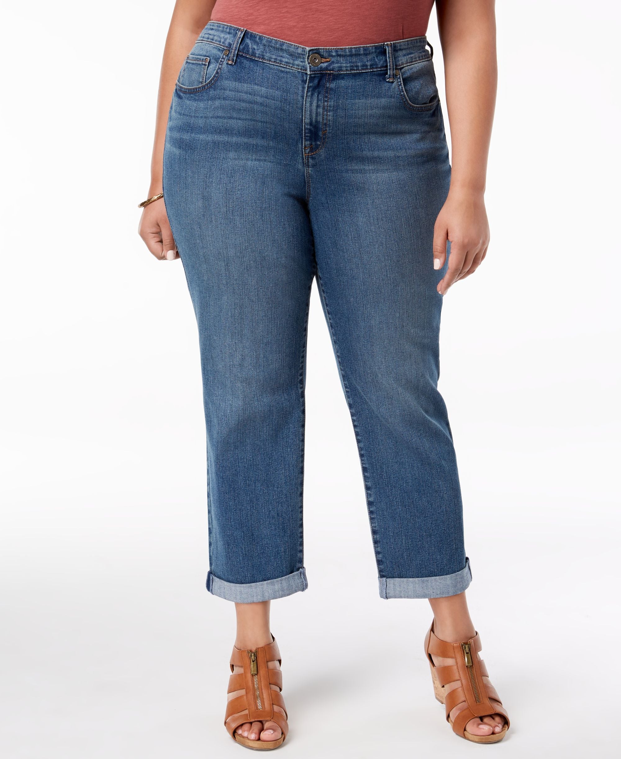 Style & Co. Womens  Cuffed Boyfriend Fit Premium Jeans Camino18W