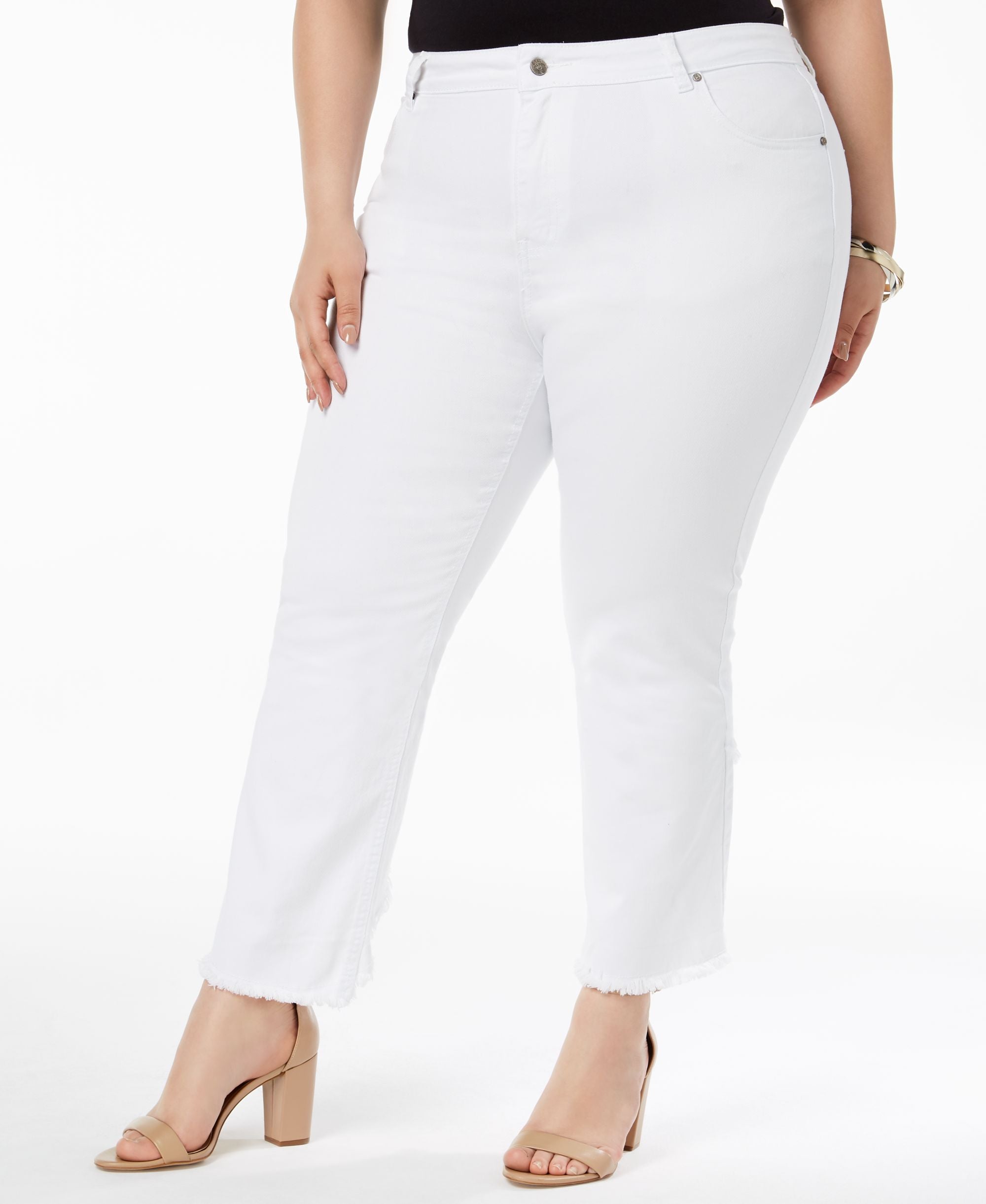 NY Collection Plus Petite Plus Size Frayed Cutout Cuff Premium Jeans