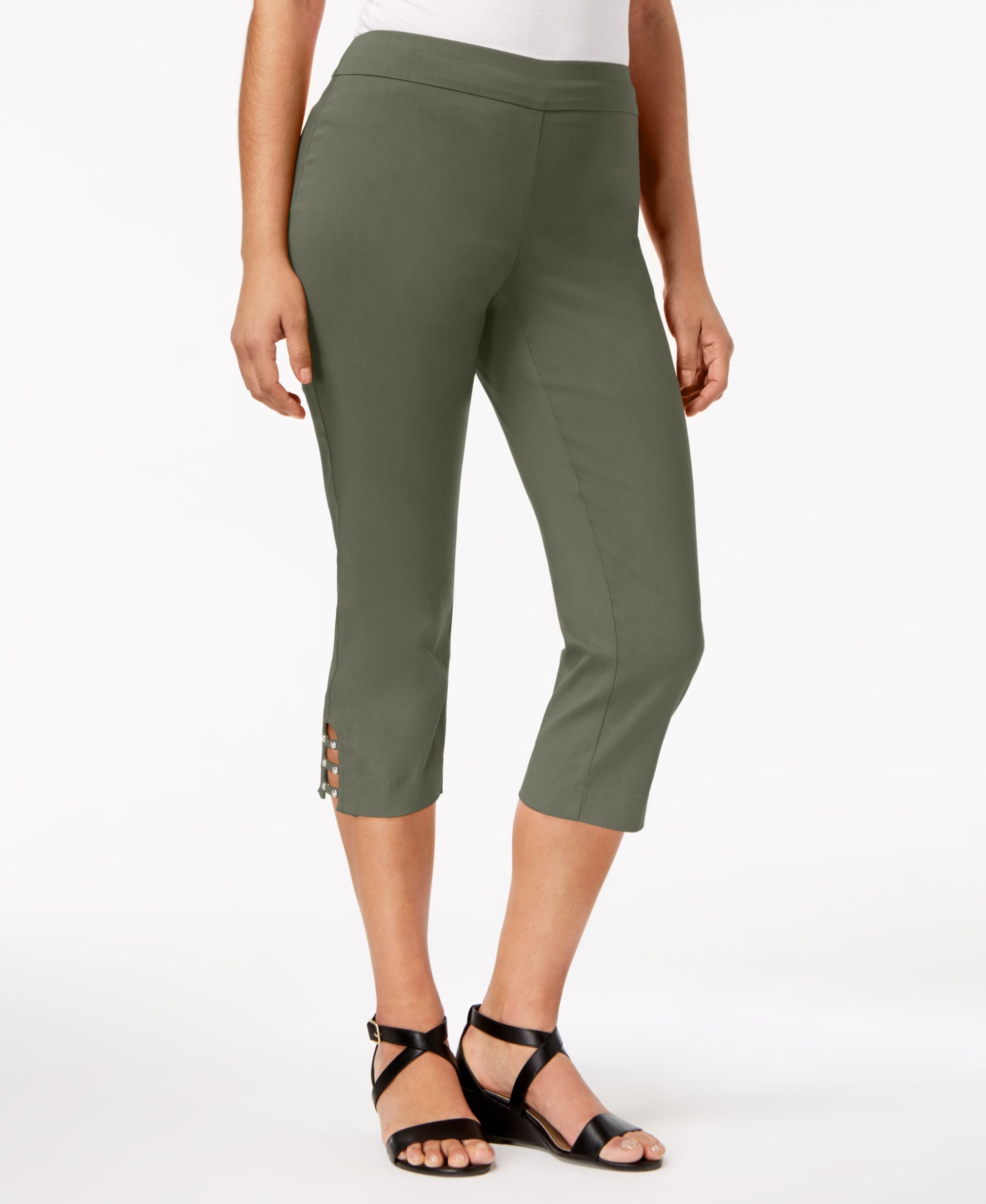 JM Collection Comfort-Waist Lattice Inset Capri-Length Signature Pants