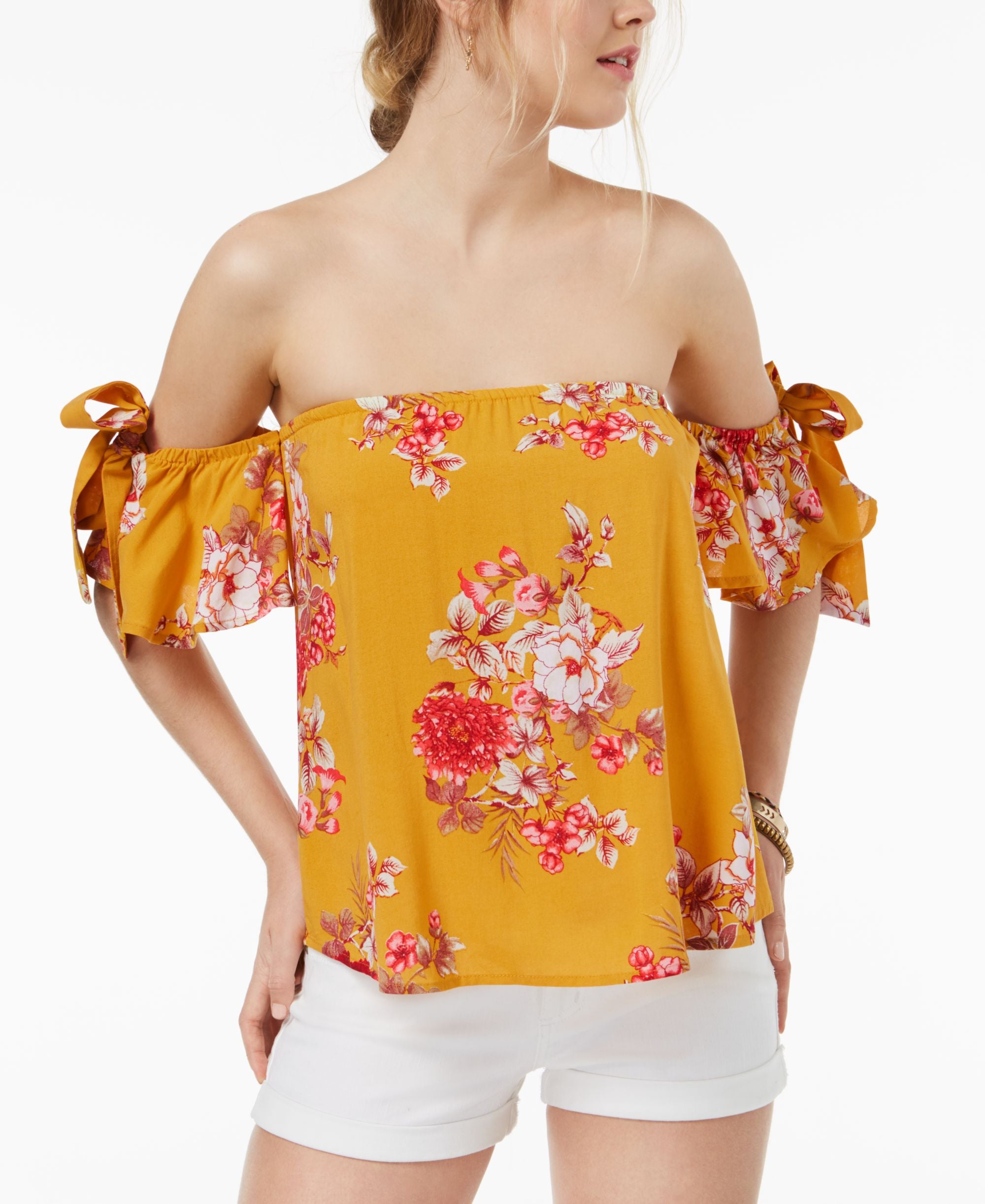 Gypsies Moondust Juniors Off The Shoulder Tie Sleeve Premium Top