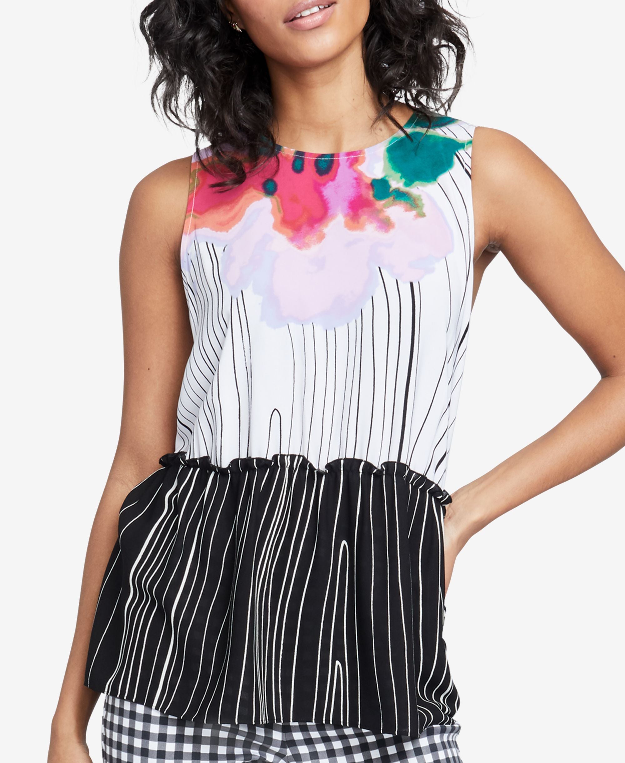 Rachel Rachel Roy Ruffled Mixed Print Premium Top