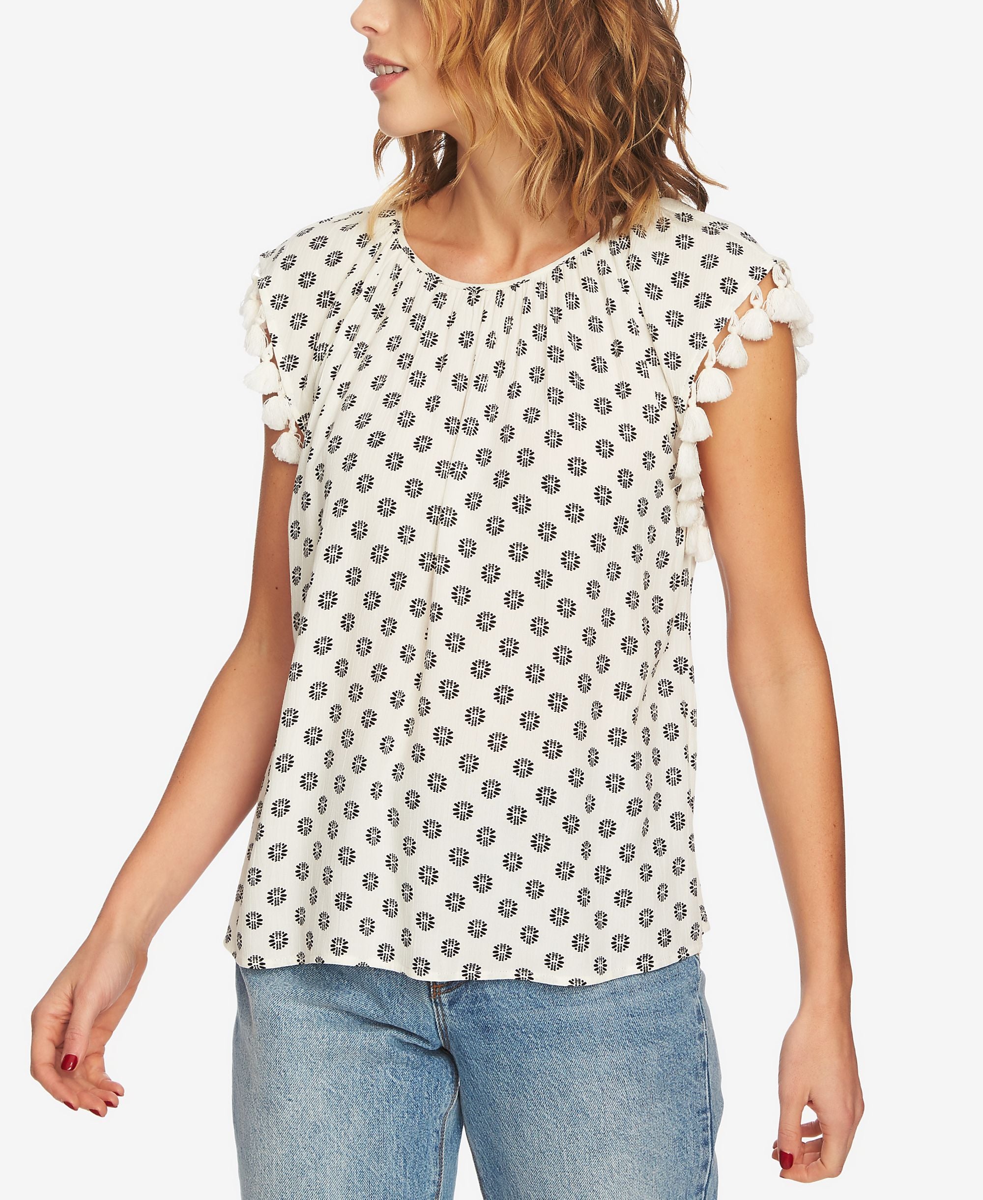 1.State Printed Tassel Sleeve Signature Blouse