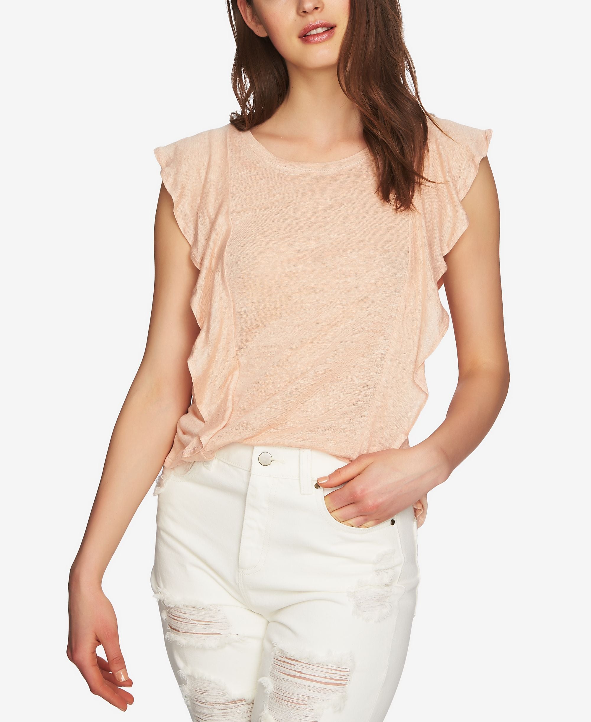 1.State Linen-Blend Ruffled Premium Top