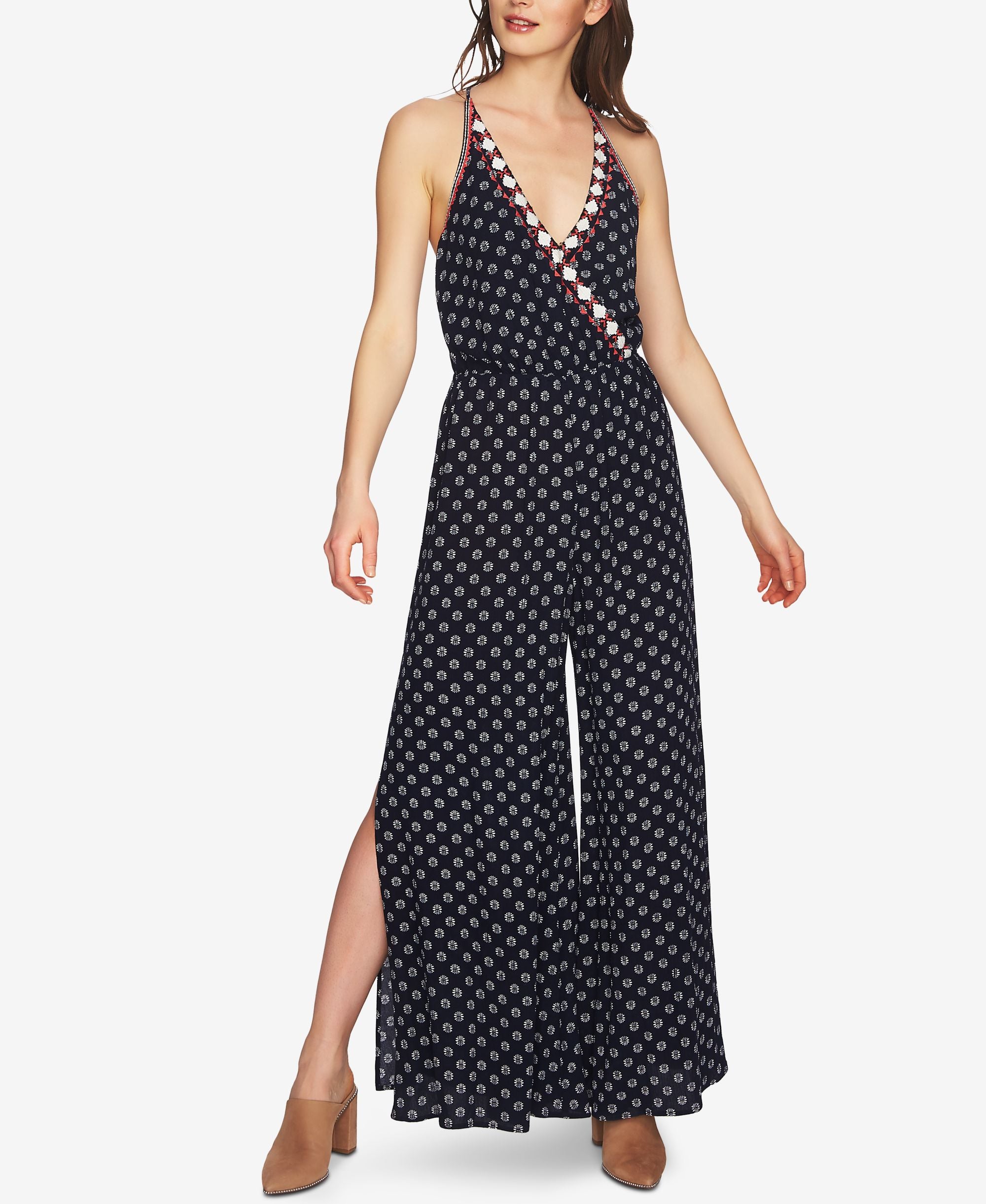 1.State Printed Surplice Jumpsuit