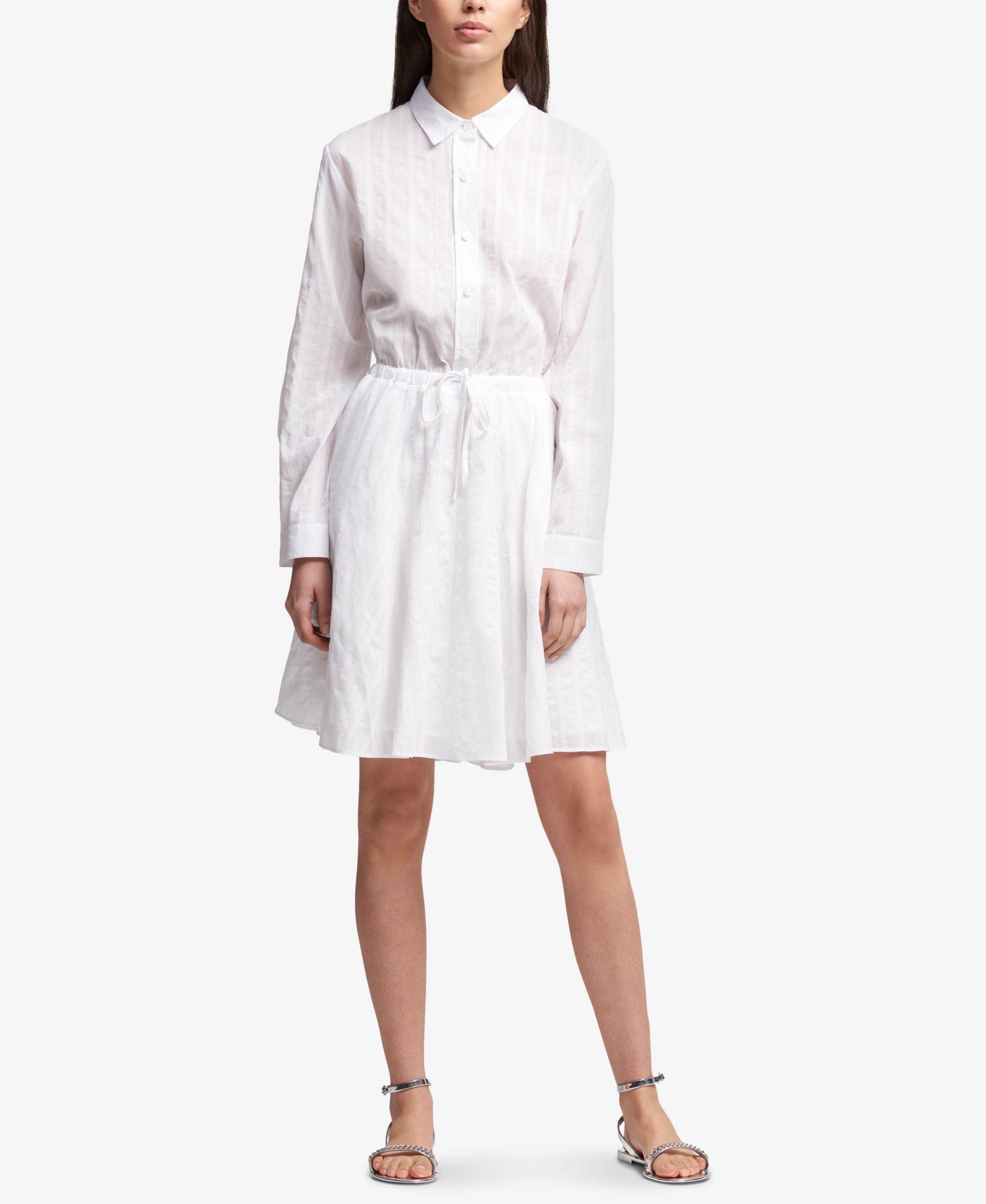 DKNY Cotton Striped Adjustable drawstring waist Shirtdress