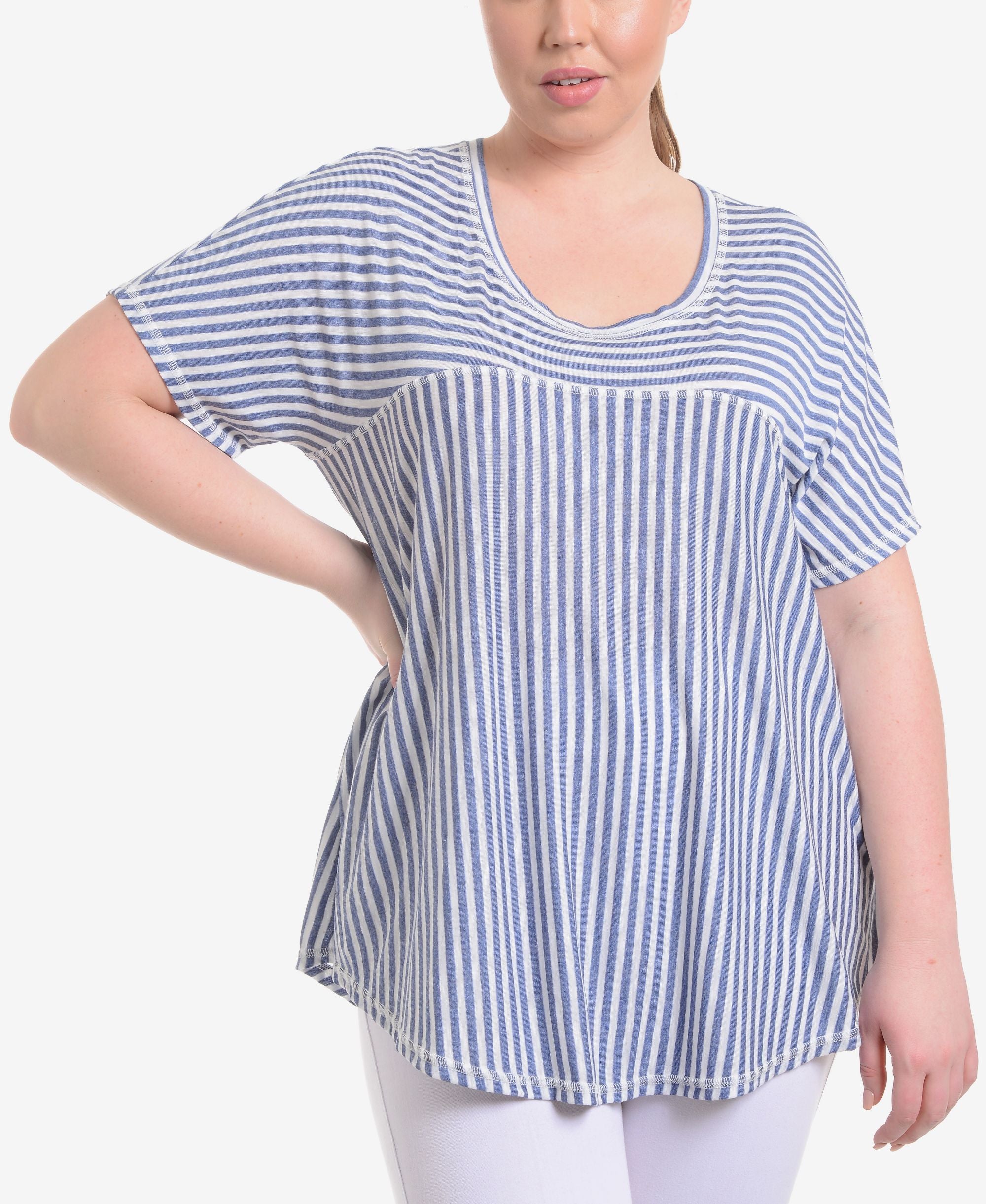 NY Collection Plus Size Striped High Low Swing Premium Top