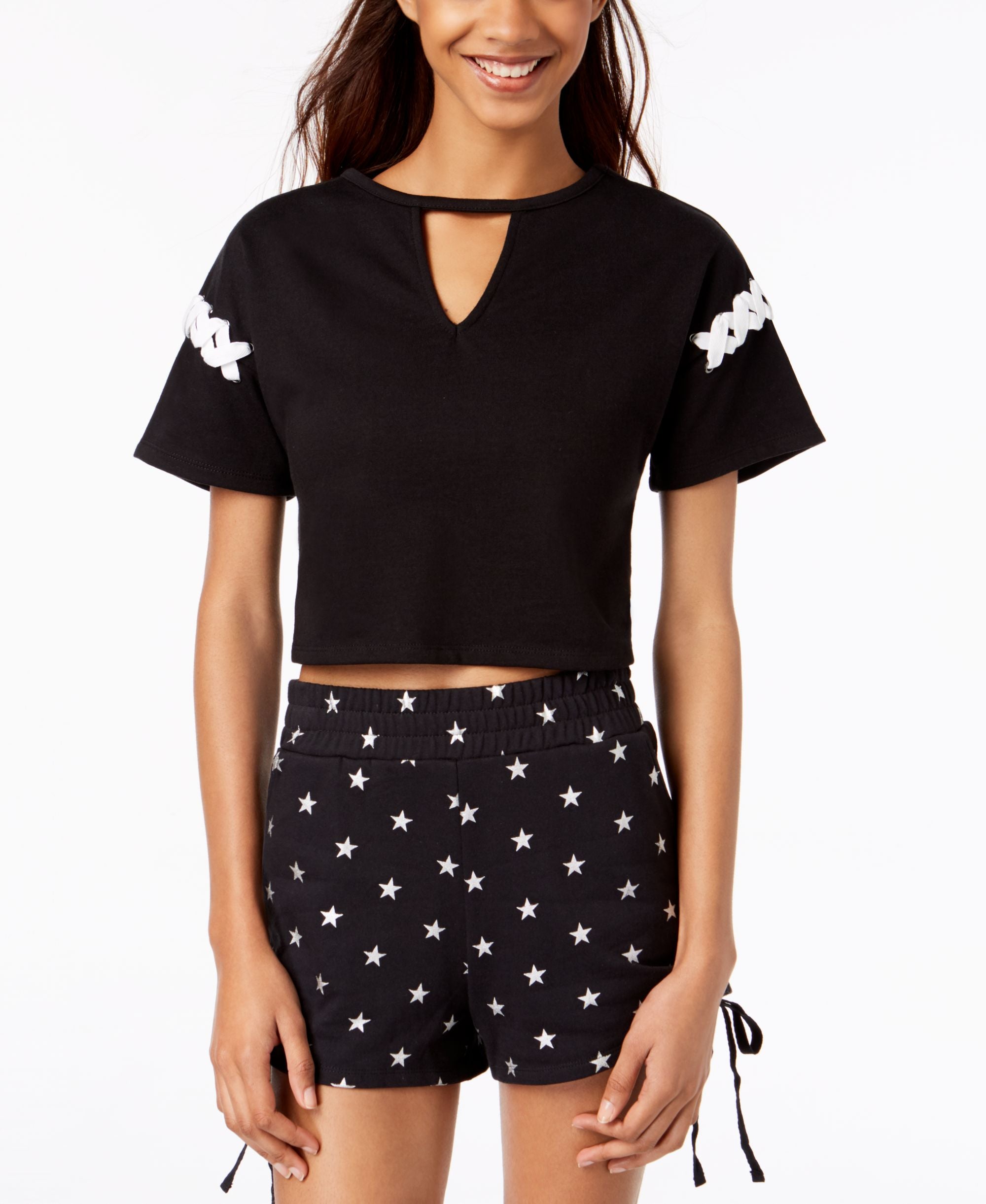 Material Girl Performance Juniors Lace Up Crop Premium Top