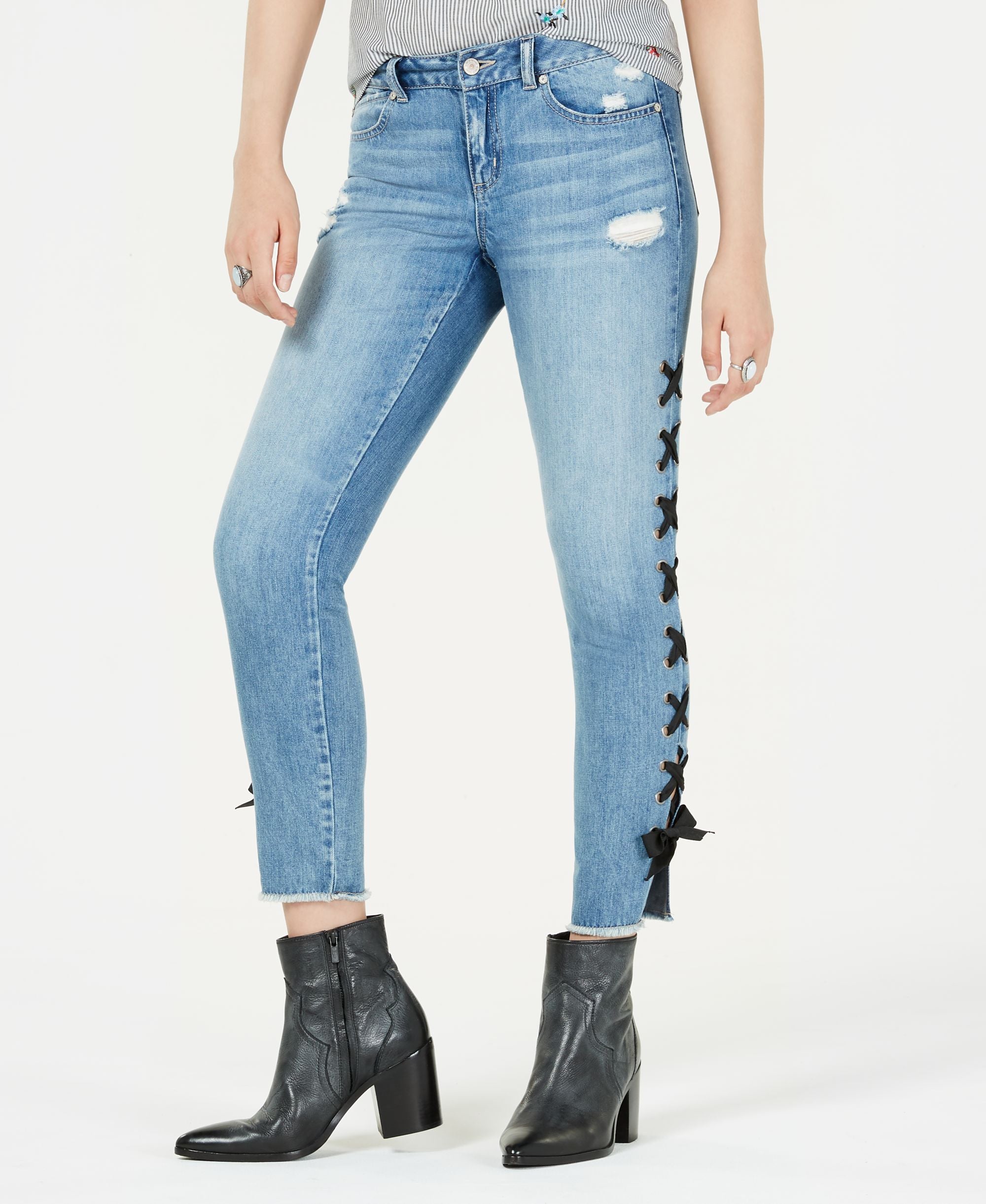 Rewash Juniors Lace Up Skinny-Fit Premium Jeans