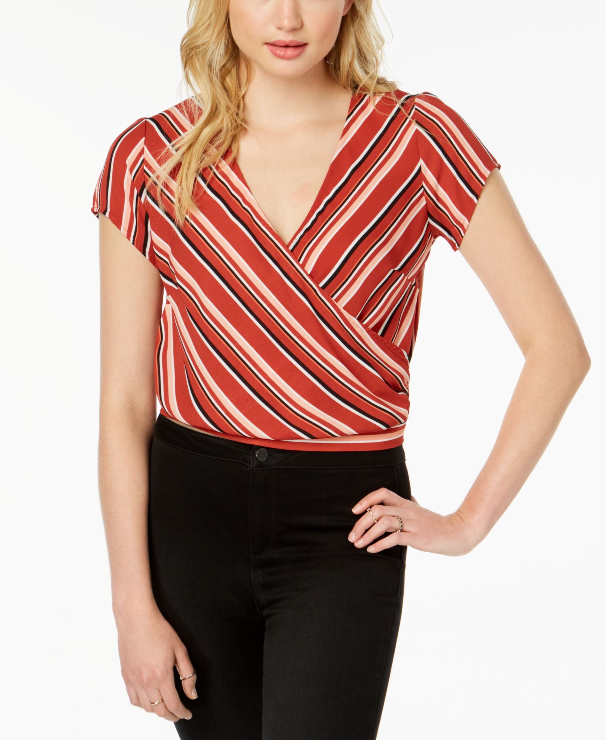 Ultra Flirt By Ikeddi Juniors Striped Surplice Top