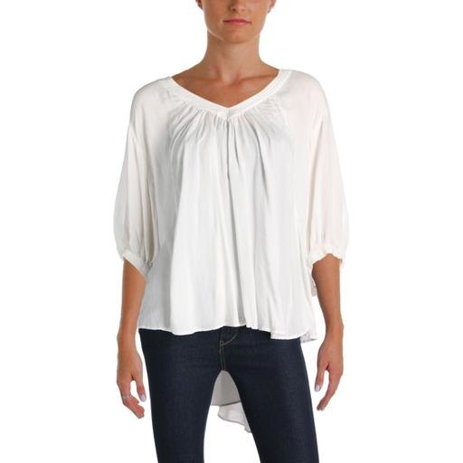 Free People Womens Catch Me If You Can Peasant Signature Blouse, Off-White, Medium