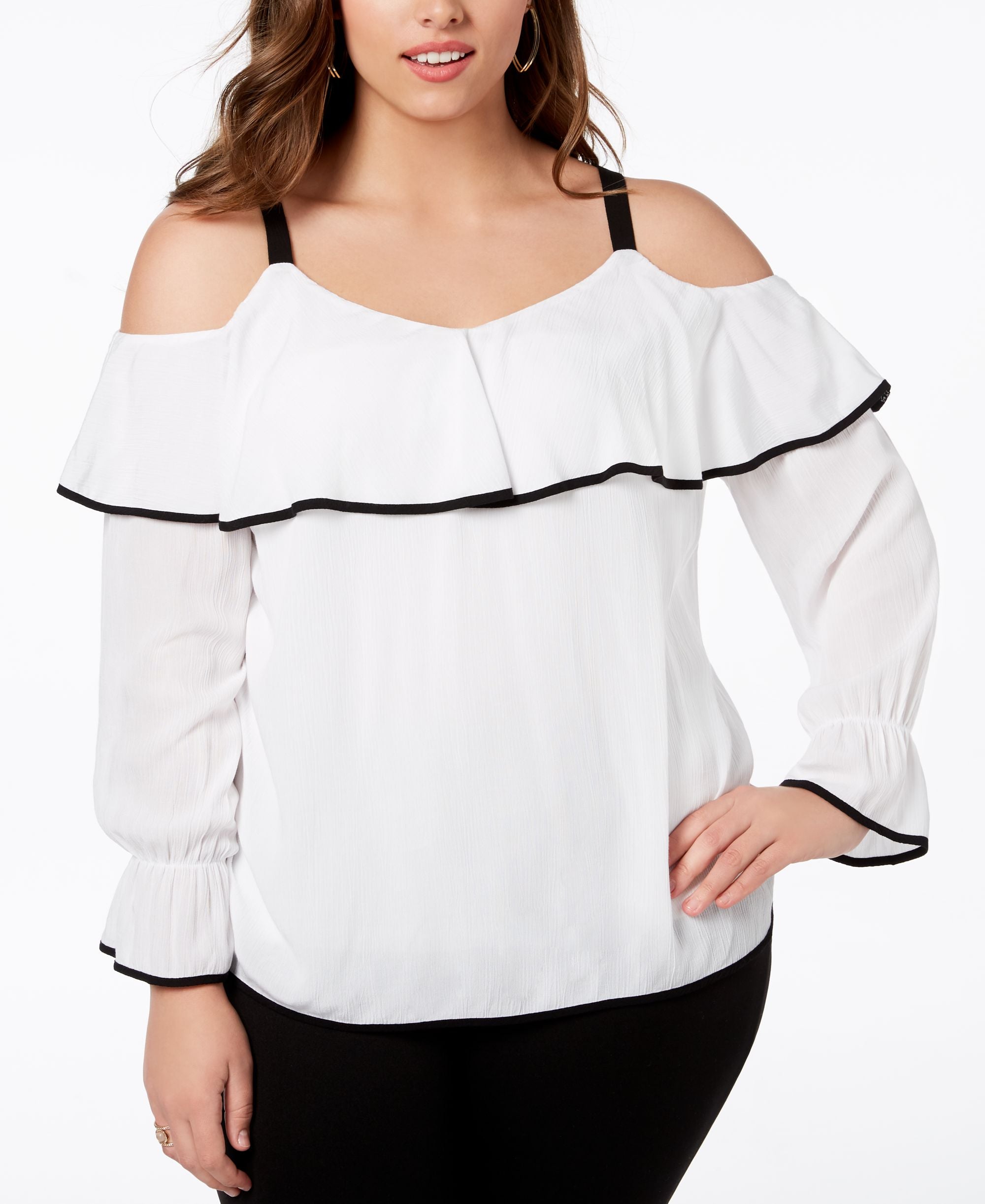 Plus Size Ruffled Cold Shoulder Premium Top