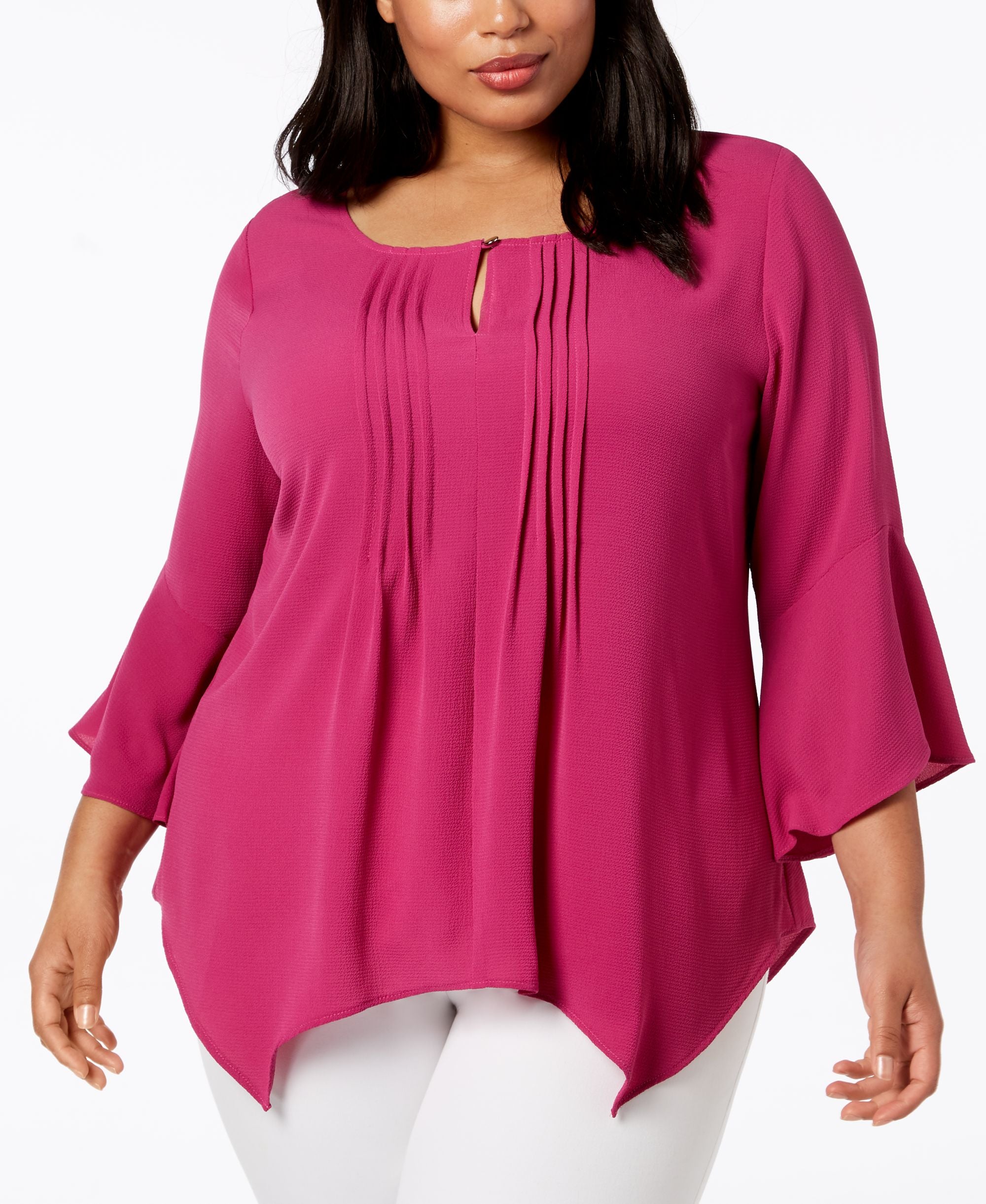 NY Collection Plus Size Pleated Handkerchief Hem Premium Top
