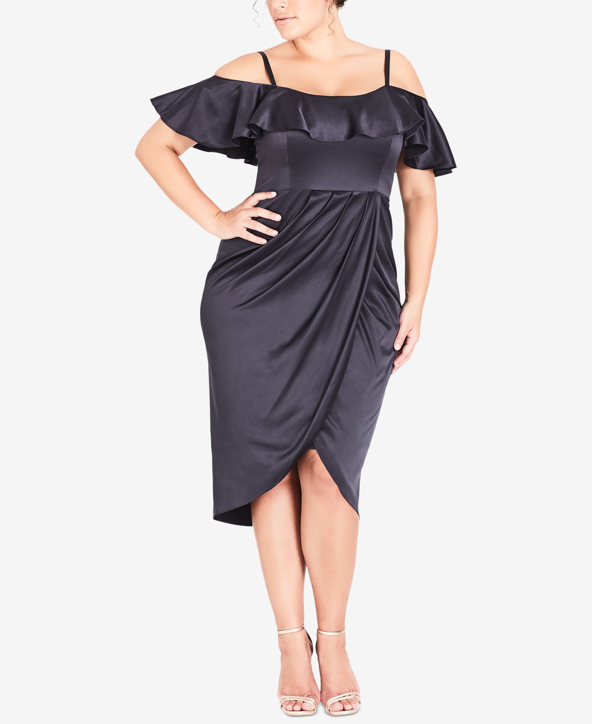 City Chic Modern Plus Size Ruffled Cold Shoulder Dress