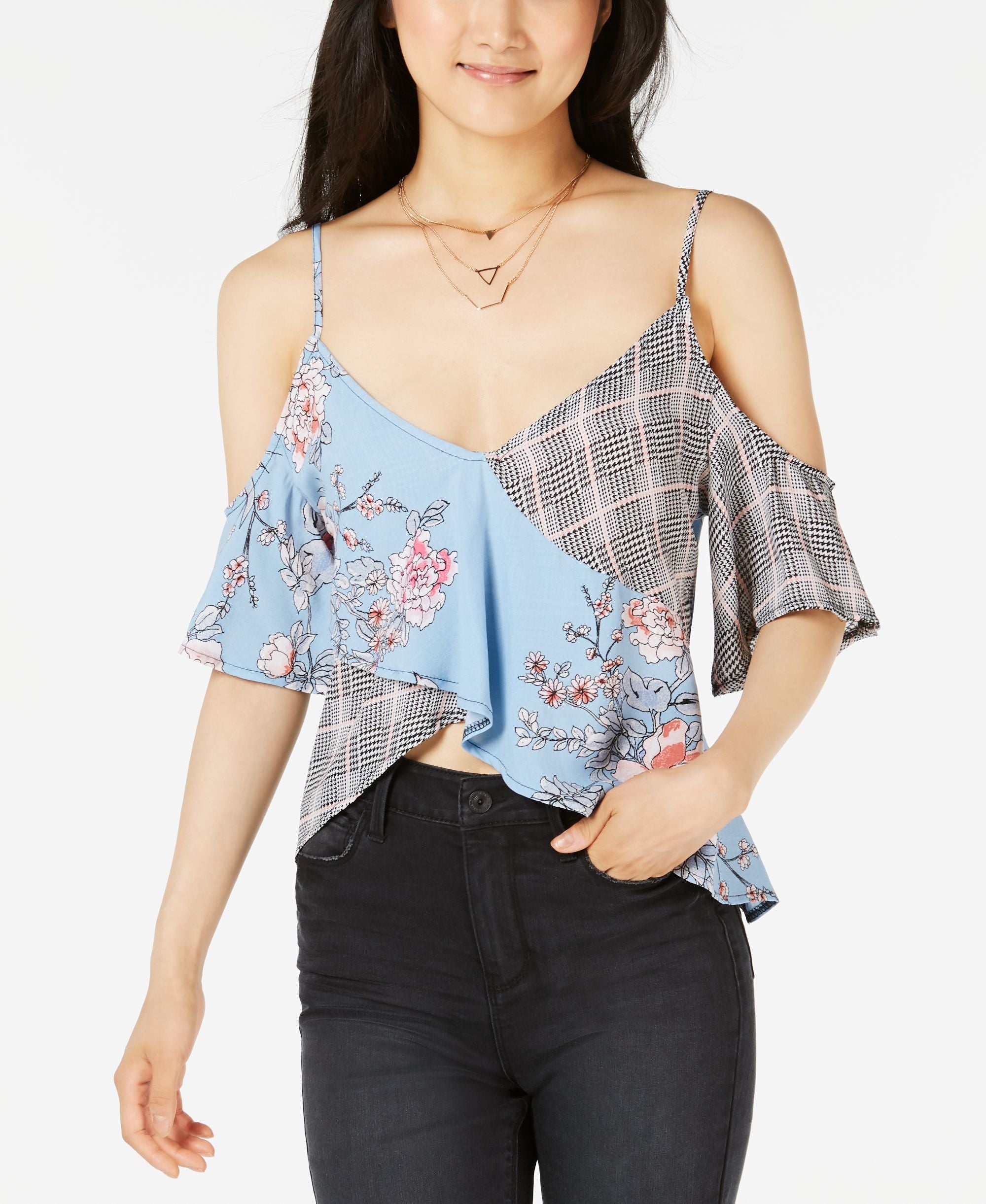 Polly Esther Juniors Cold Shoulder Crop Premium Top