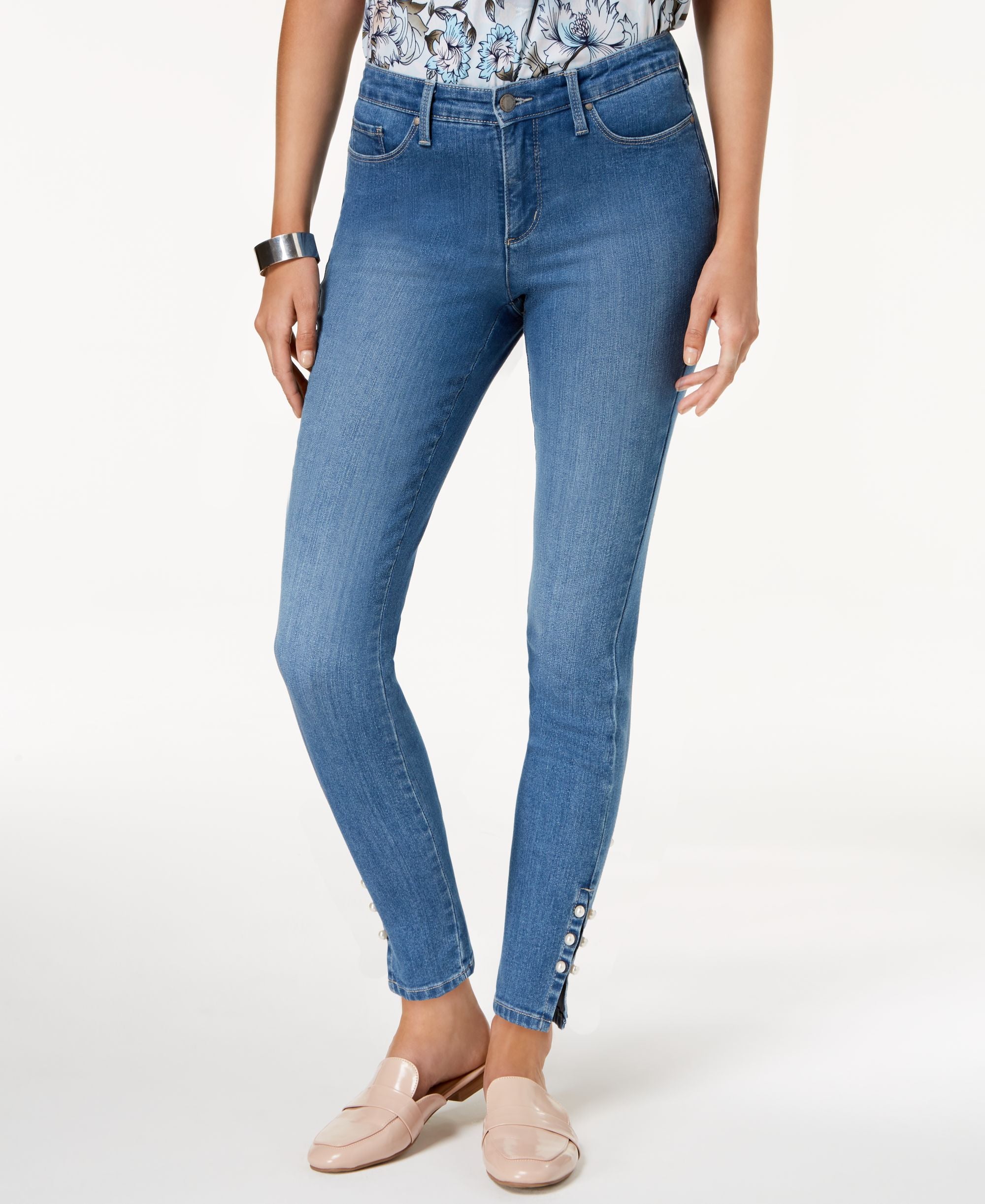 Charter Club Faux Pearl Embellished Skinny-Fit Premium Jeans
