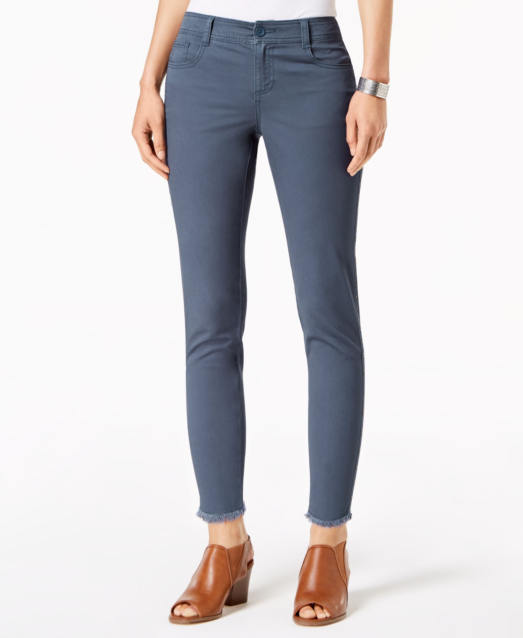 Style & Co Petite Fray Hem Studded Skinny-Fit Signature Pants