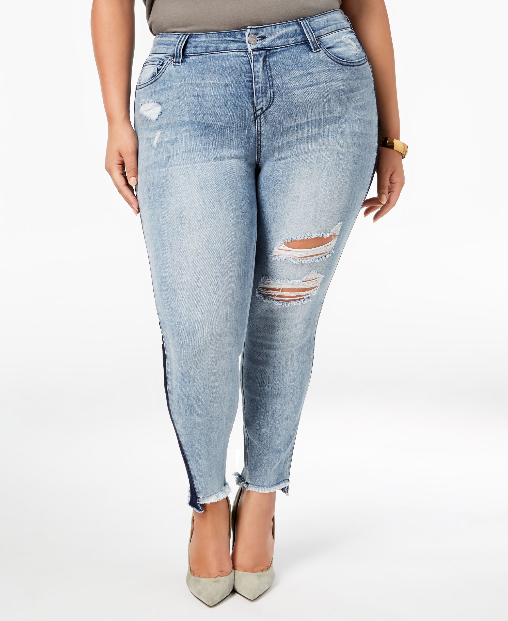 Celebrity Pink Modern Plus Size Destructed Raw Hem Skinny-Fit Premium Jeans